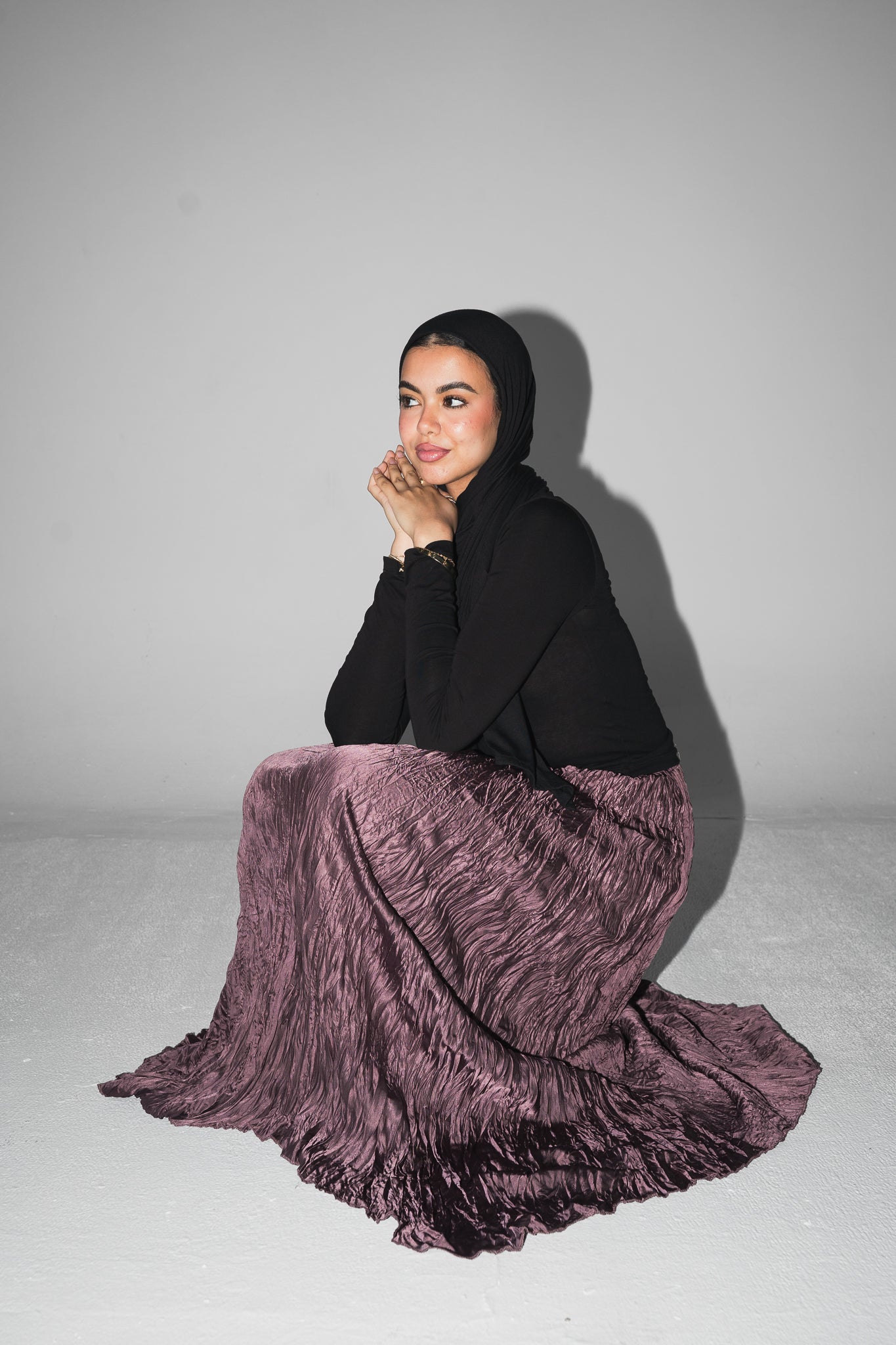 Anne Crushed skirt in Mauve wine