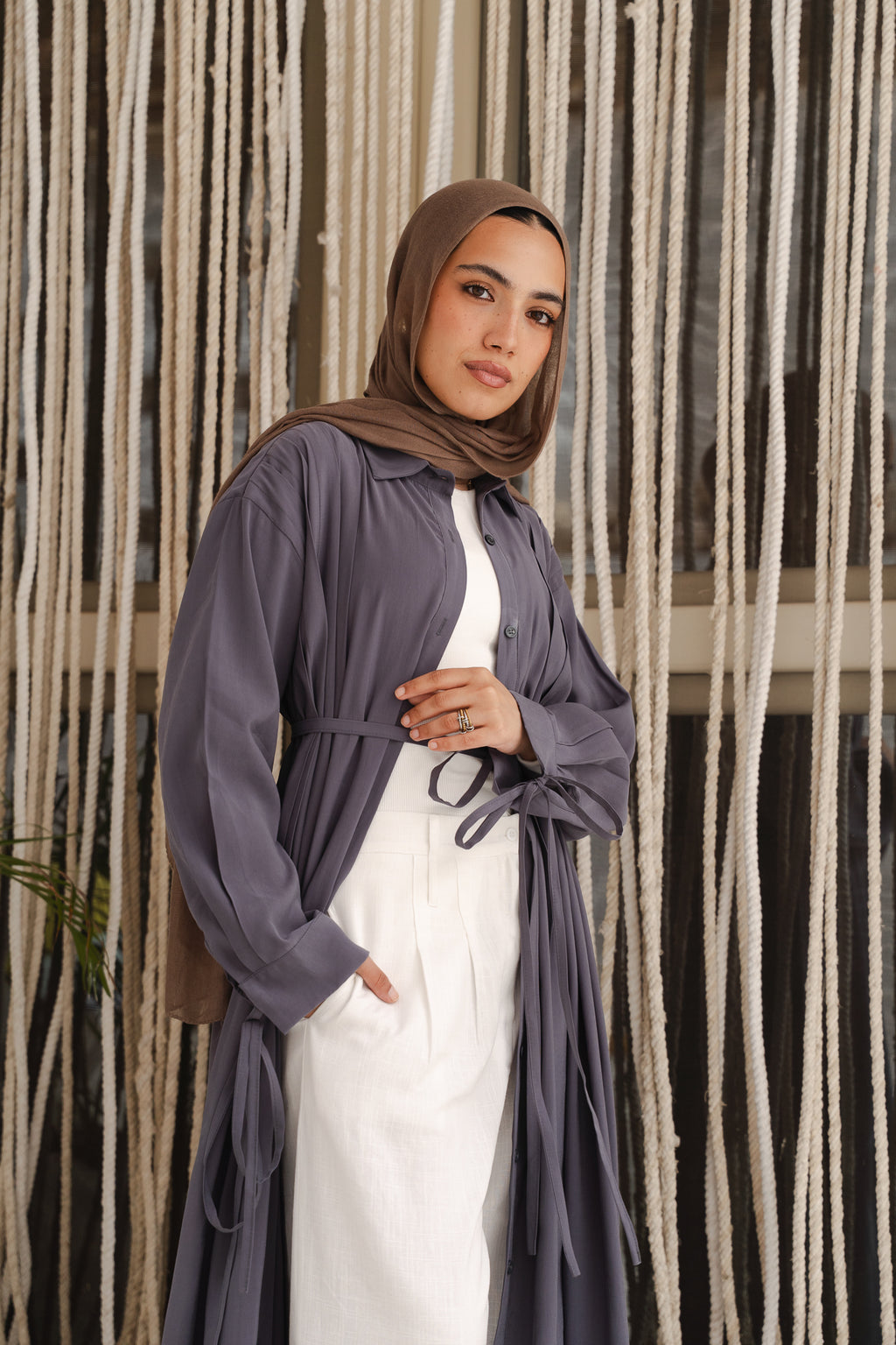 Golden Wave Shirt Dress in Steel Blue