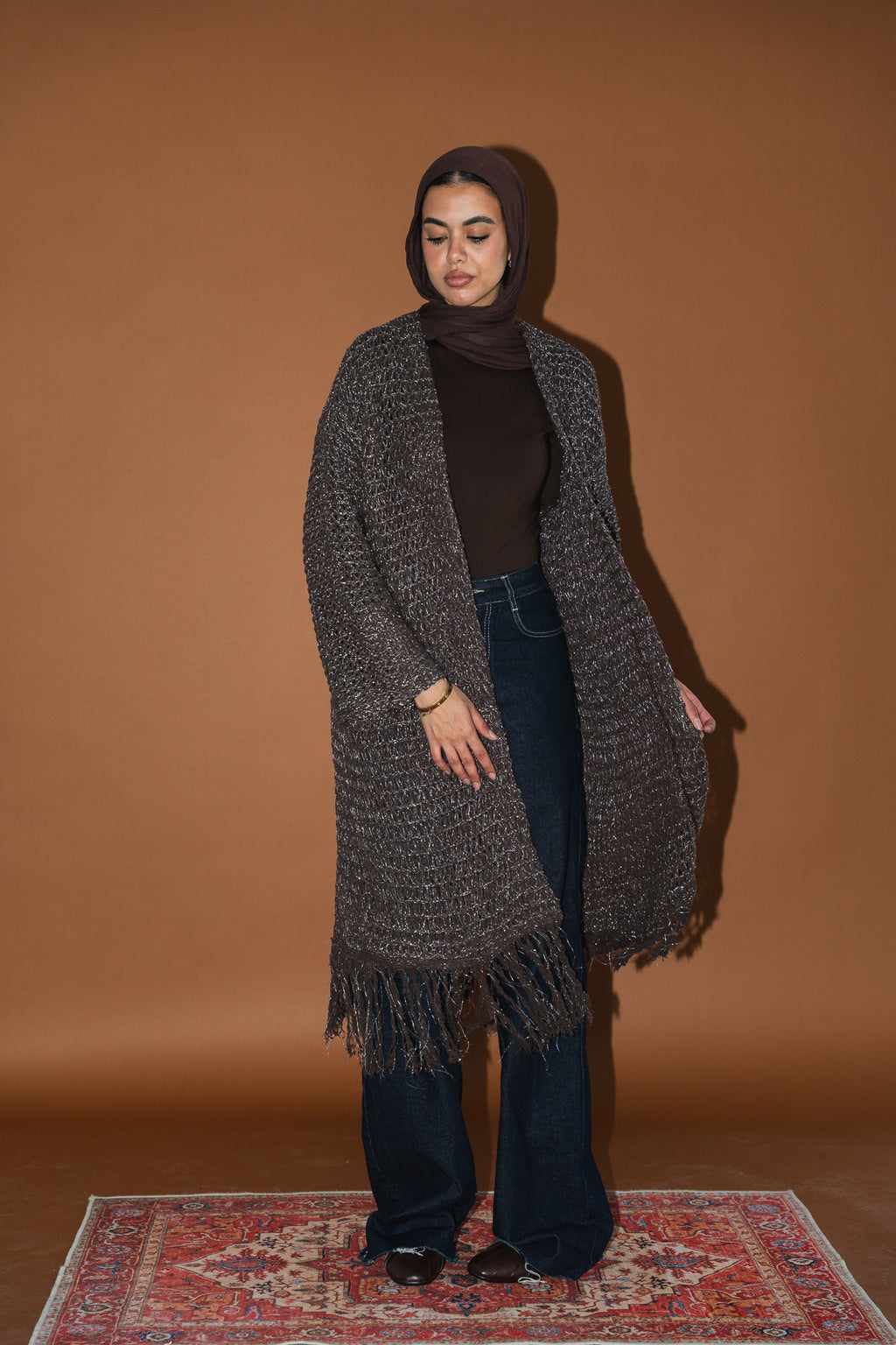 Threads of Charm Cardigan in Shimmer Brown