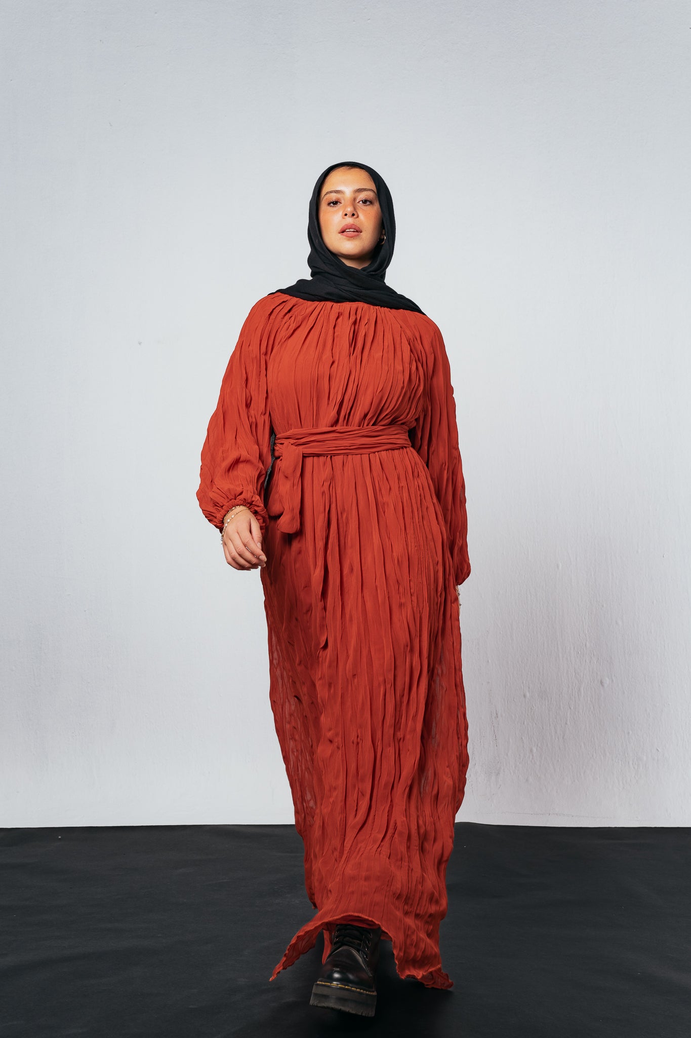 Nazly crushed dress in Rust