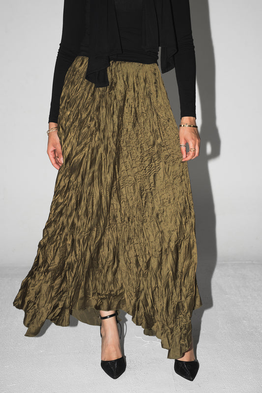 (PRE ORDER 5-7 days)Anne Crushed skirt in Olive