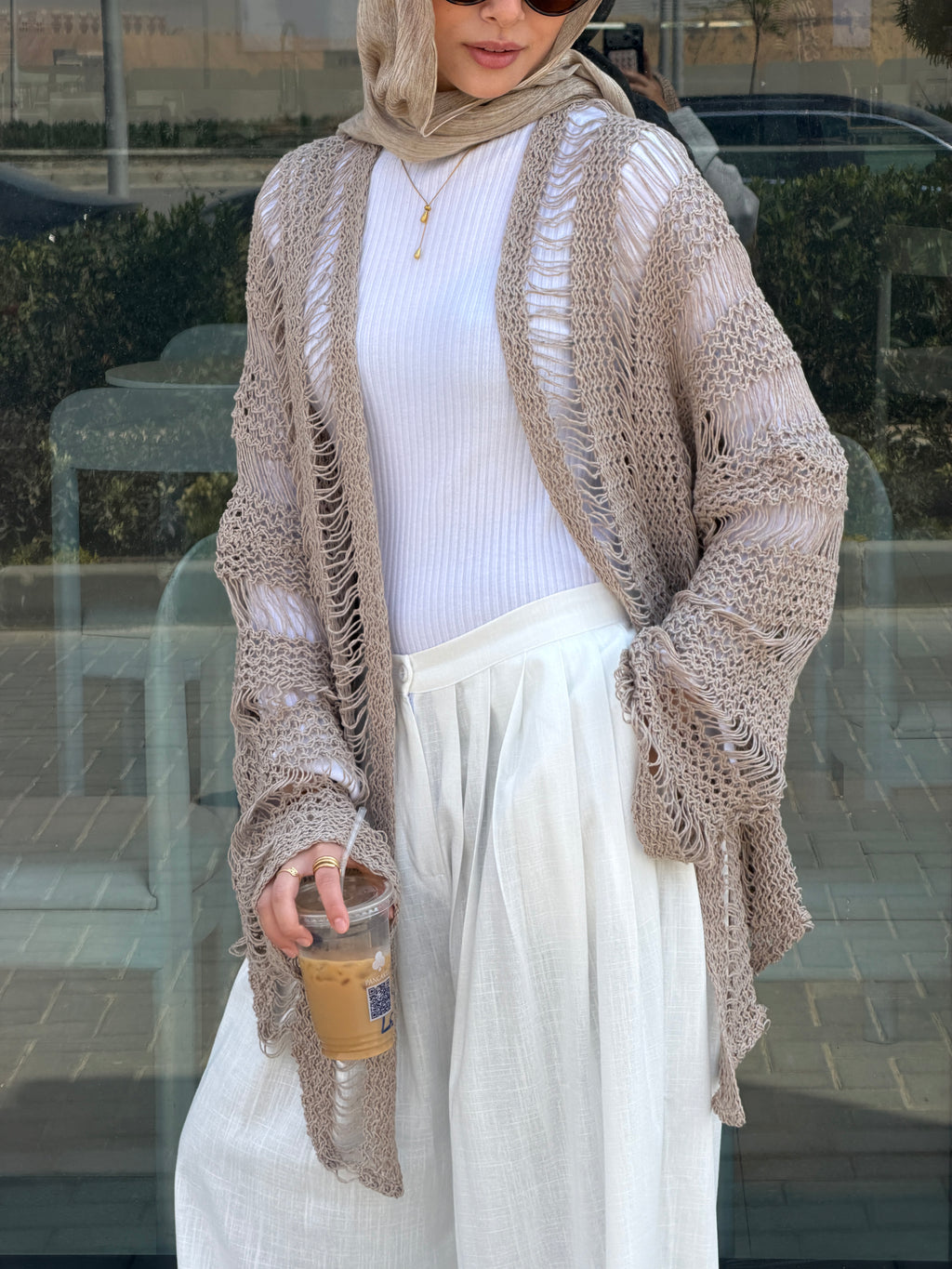 Coastal Crochet Cardigan in Cafe
