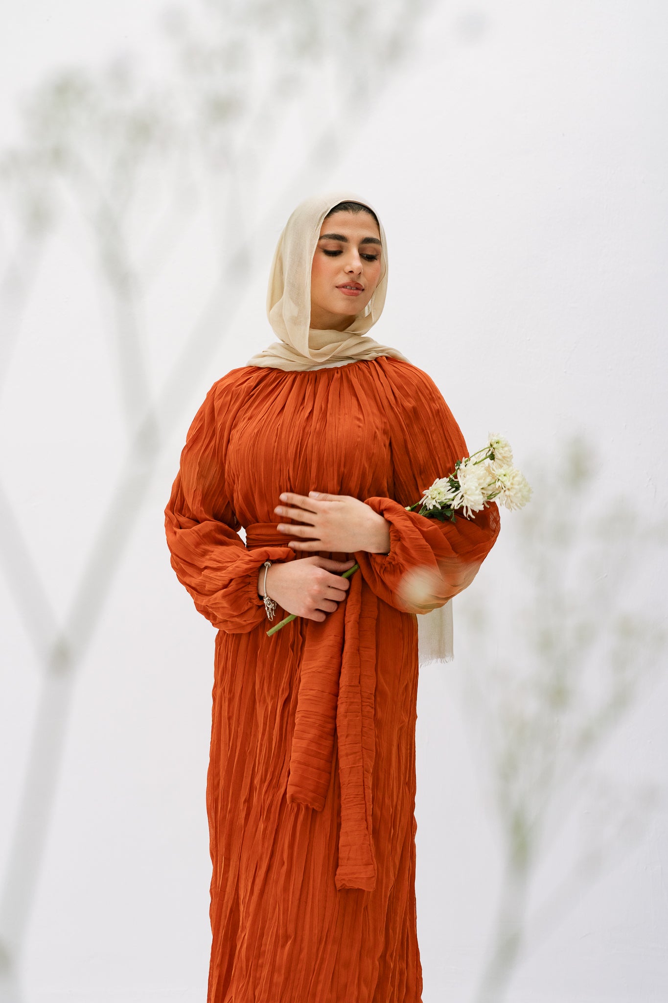 Nazly crushed dress in Rust