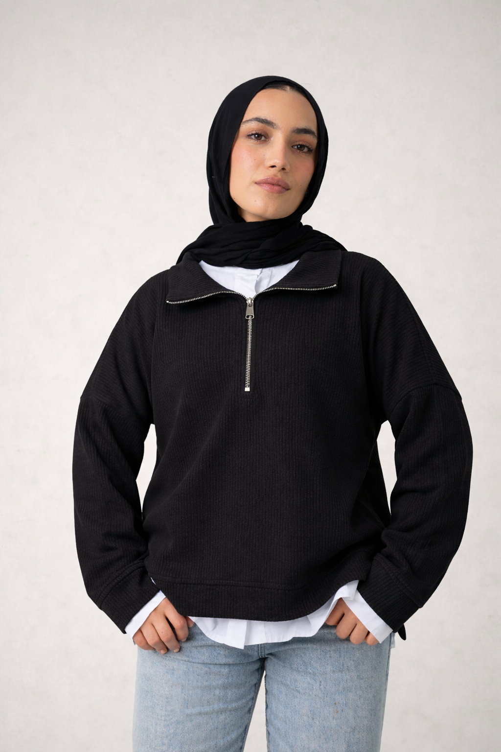 Zip-Up Sweater in Black