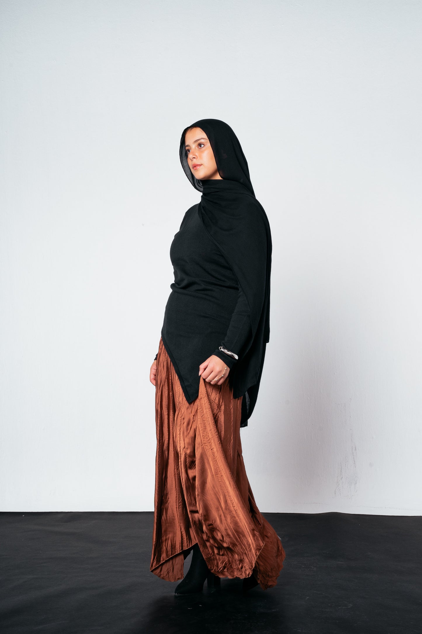 Warm Knit Asymmetrical Top in Black