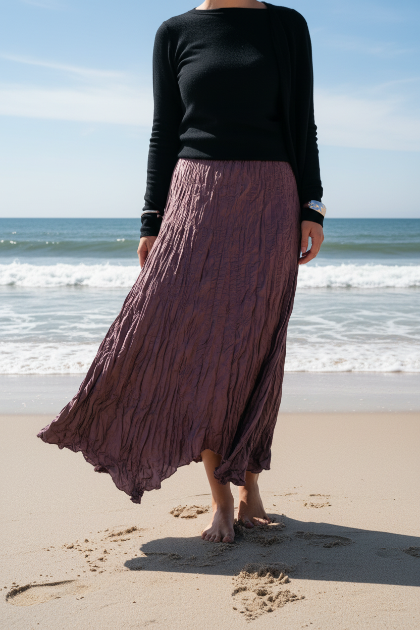 Anne Crushed skirt in Mauve wine
