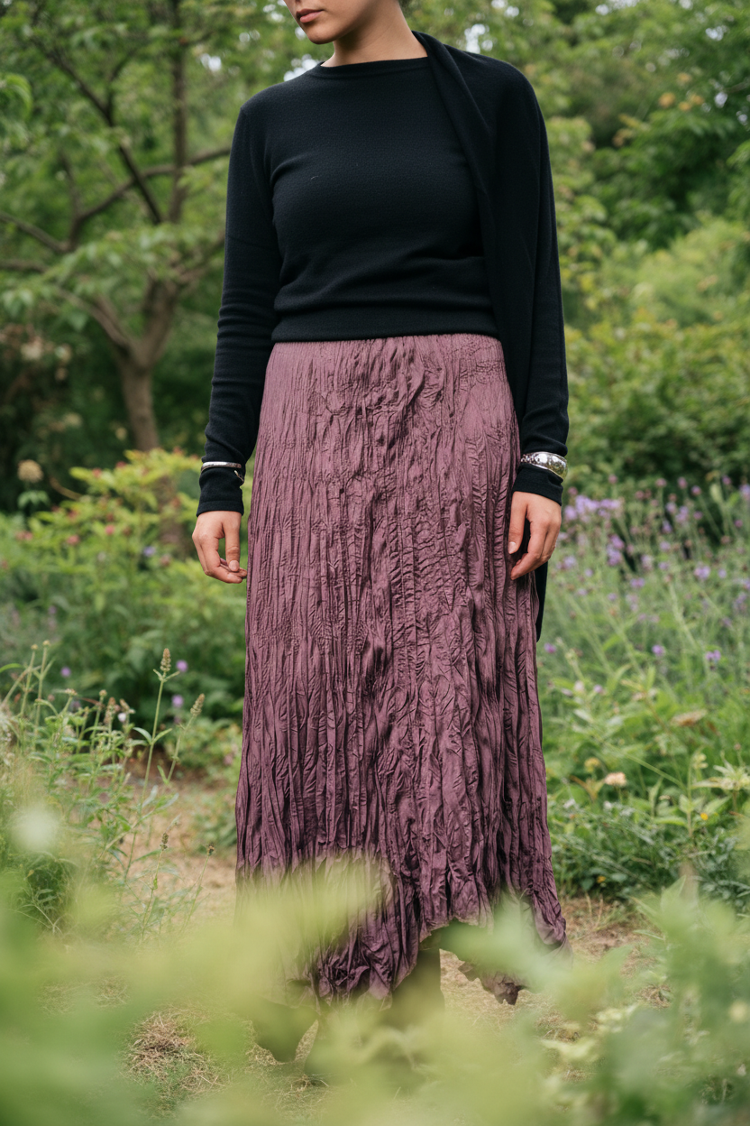Anne Crushed skirt in Mauve wine