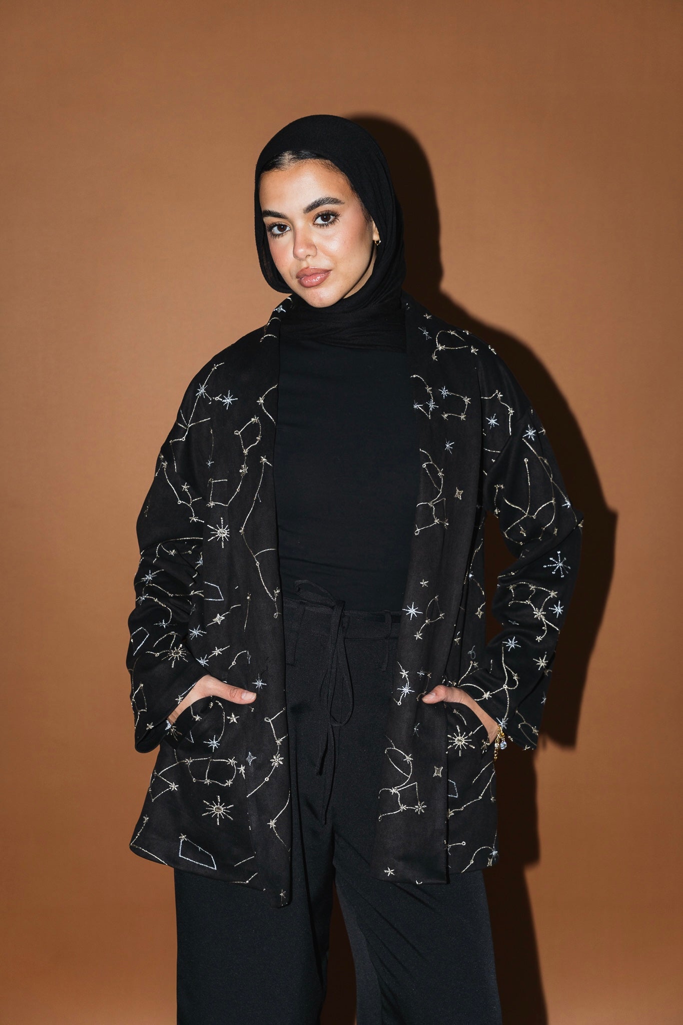 Celestial Embroidery Jacket in Black