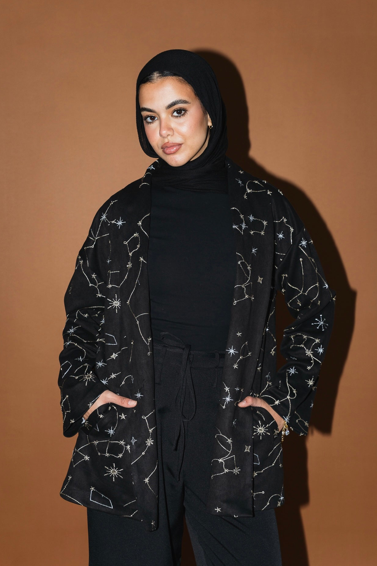 Celestial Embroidery Jacket in Black