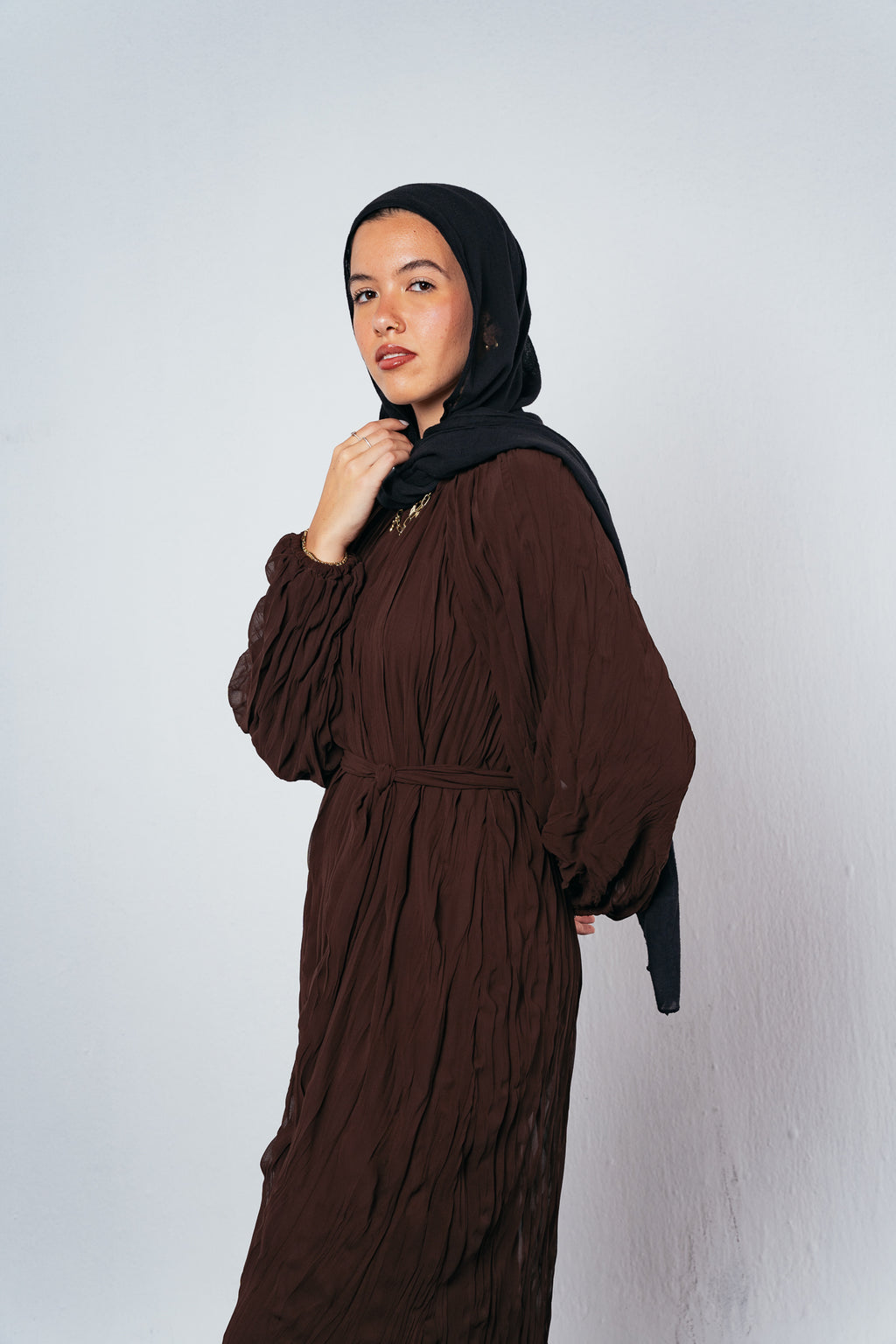 Nazly crushed dress in Brown