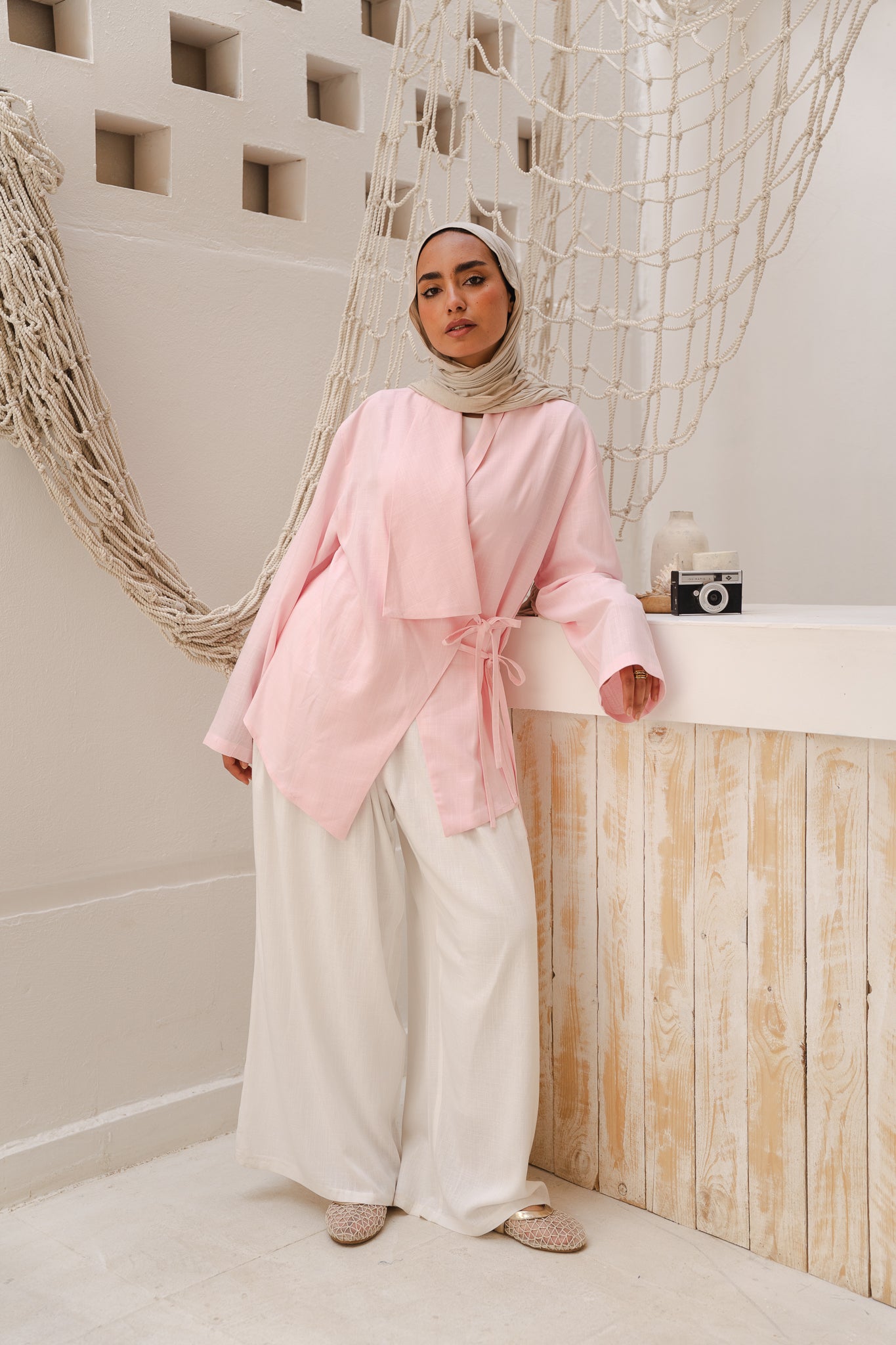 Side Tie Linen Top in Rose
