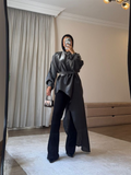 Asymmetrical Shimmer Top in Dark Grey
