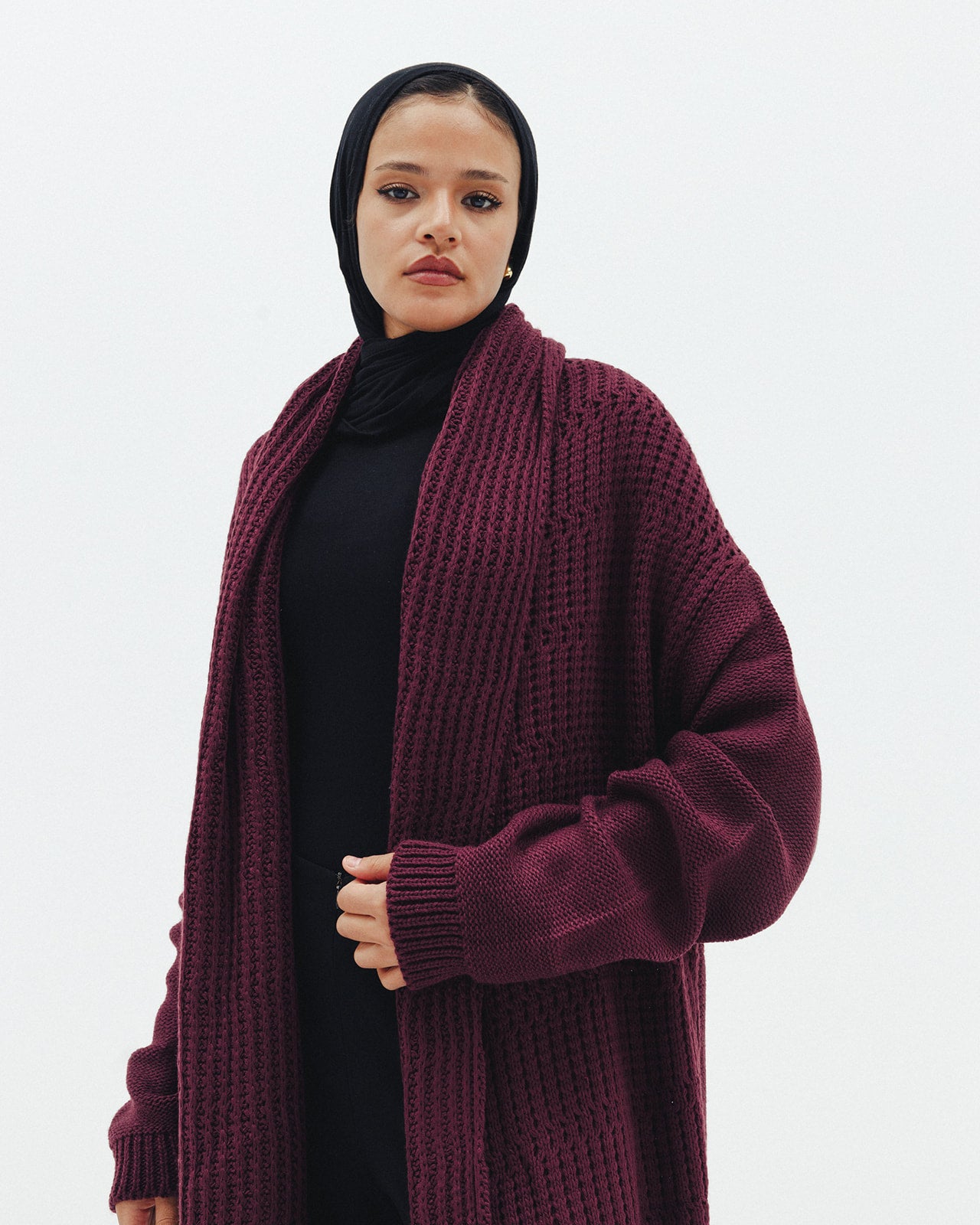 The Warm Hug Knit Cardigan in Burgundy