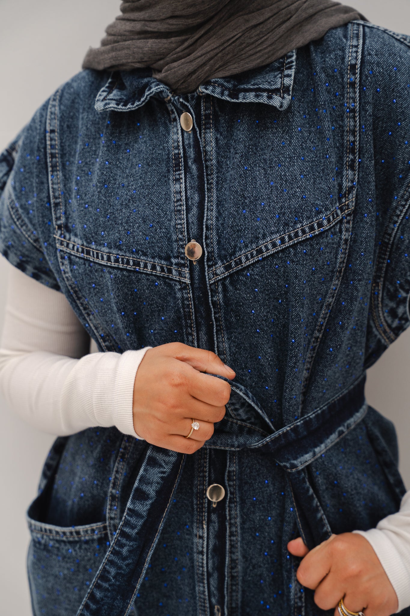 STUDDED Denim Vest in Dark blue