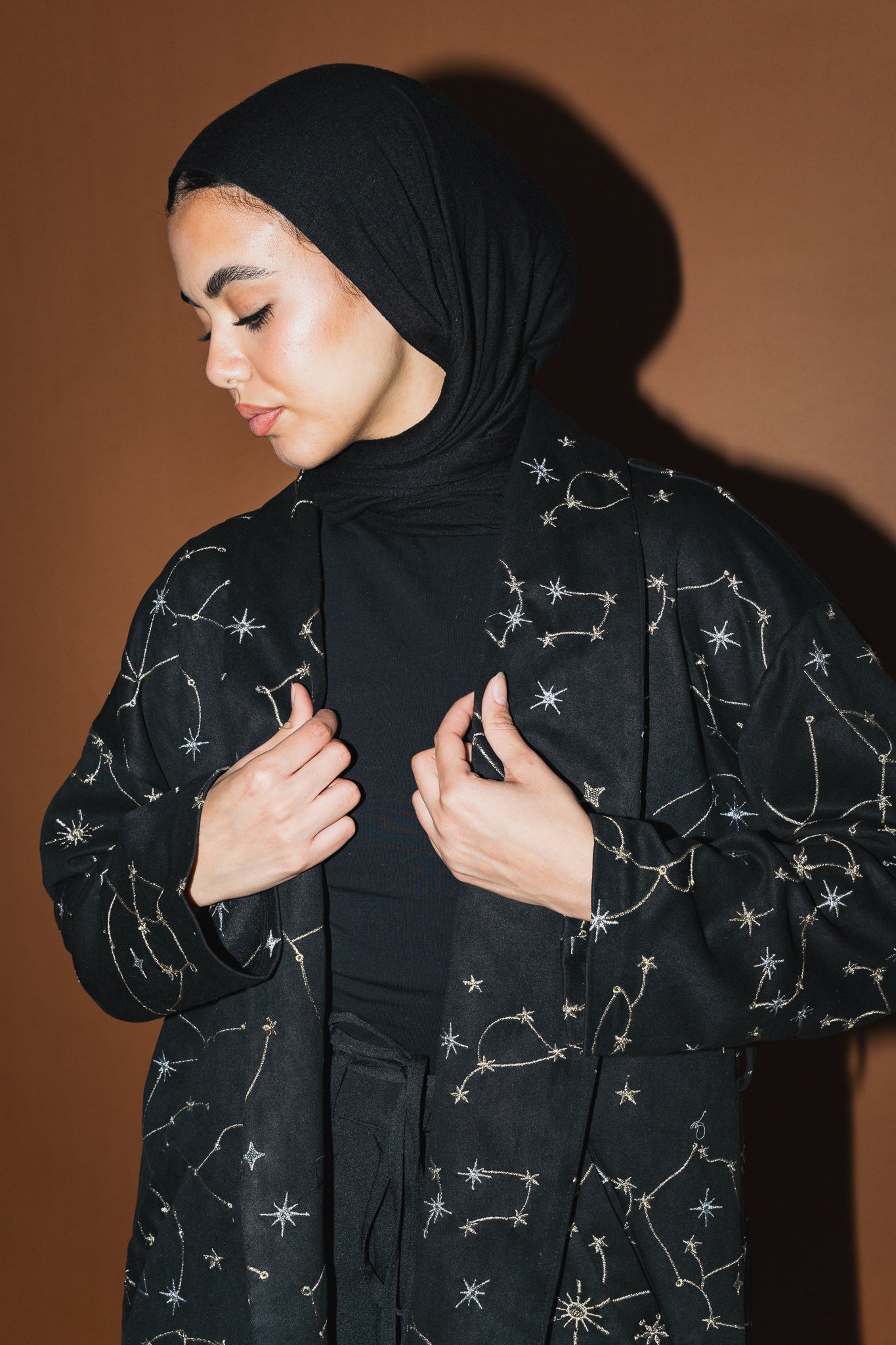 Celestial Embroidery Jacket in Black