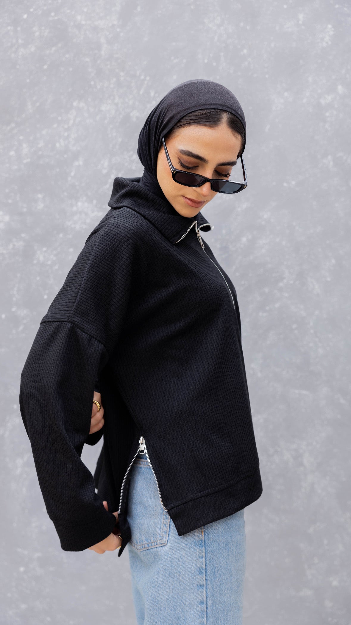 Zip-Up Sweater in Black