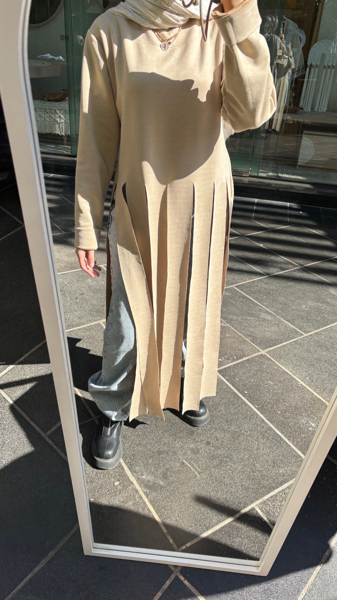 Fall in Fringes Top in Beige