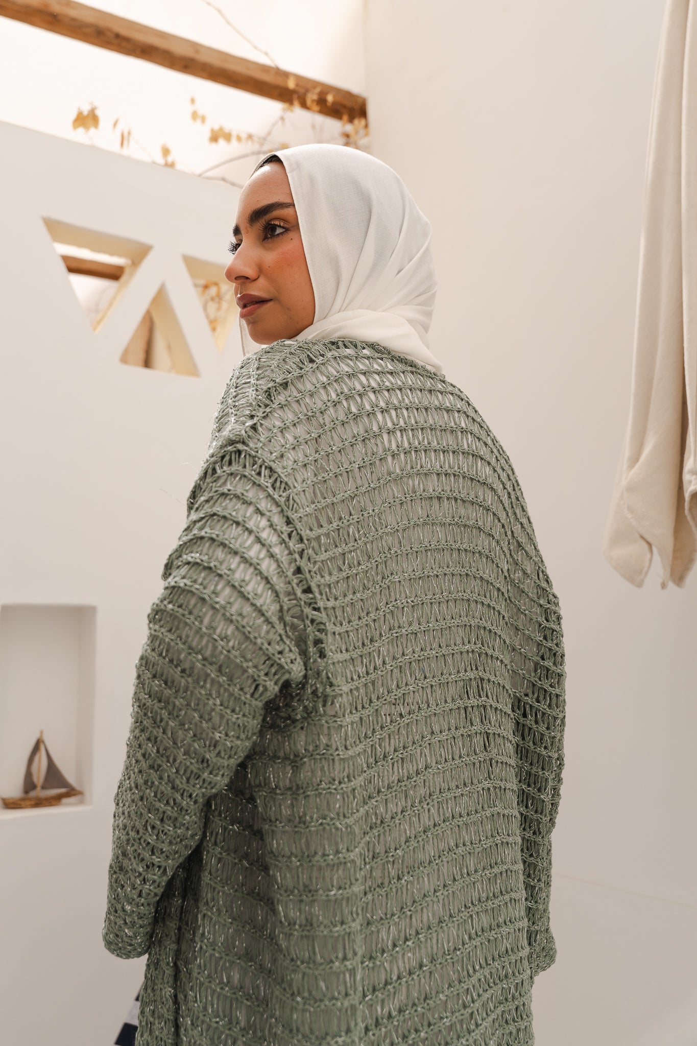 Threads of Charm Cardigan in Shimmer Mint.