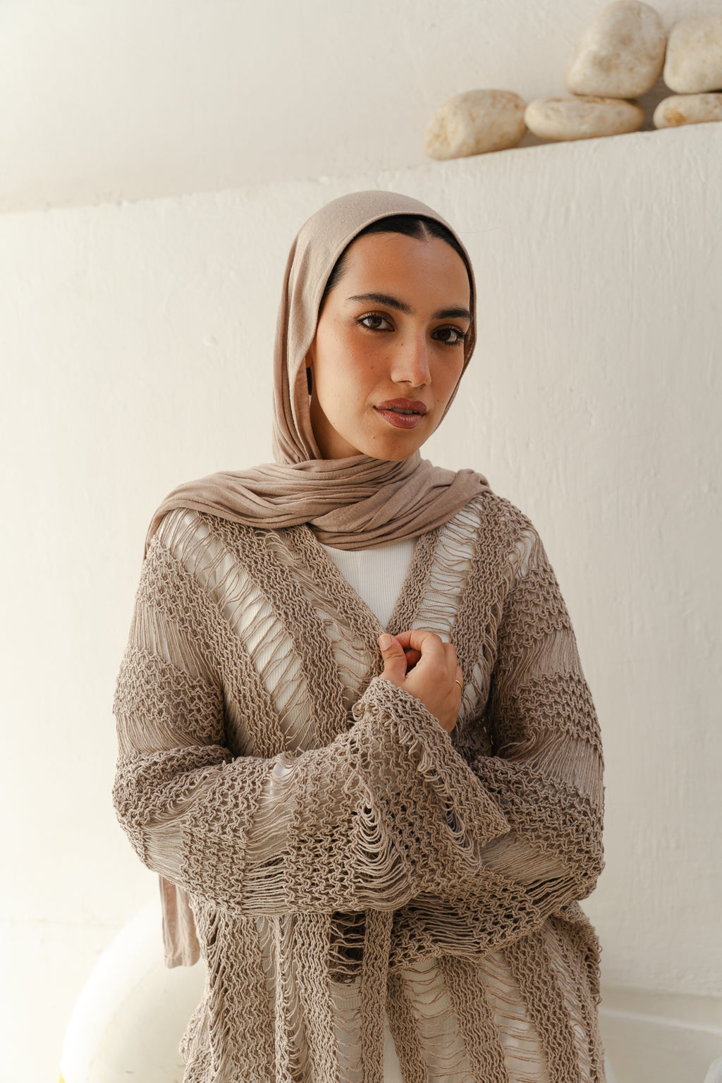 Coastal Crochet Cardigan in Cafe