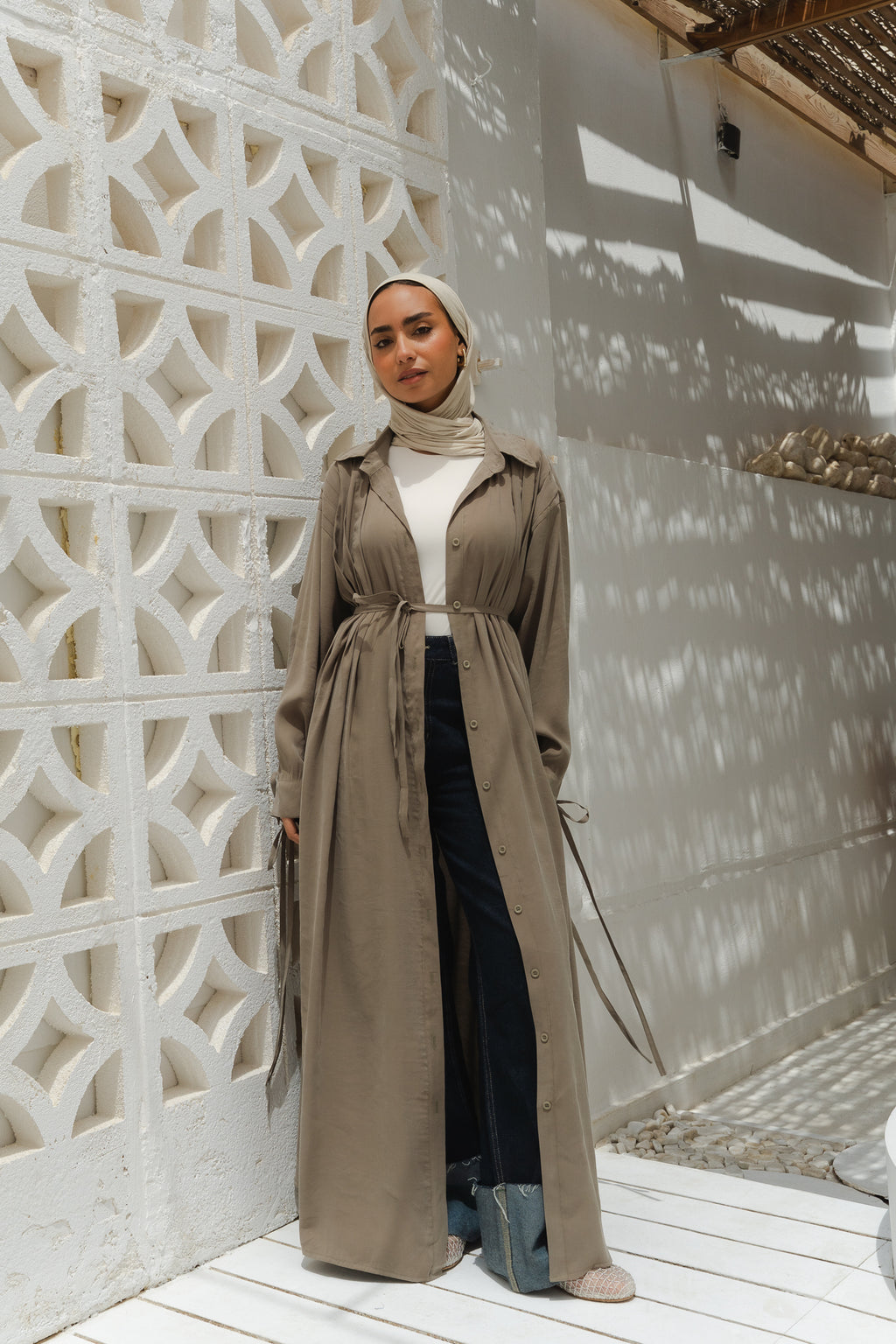 Golden Wave Shirt Dress in Sage