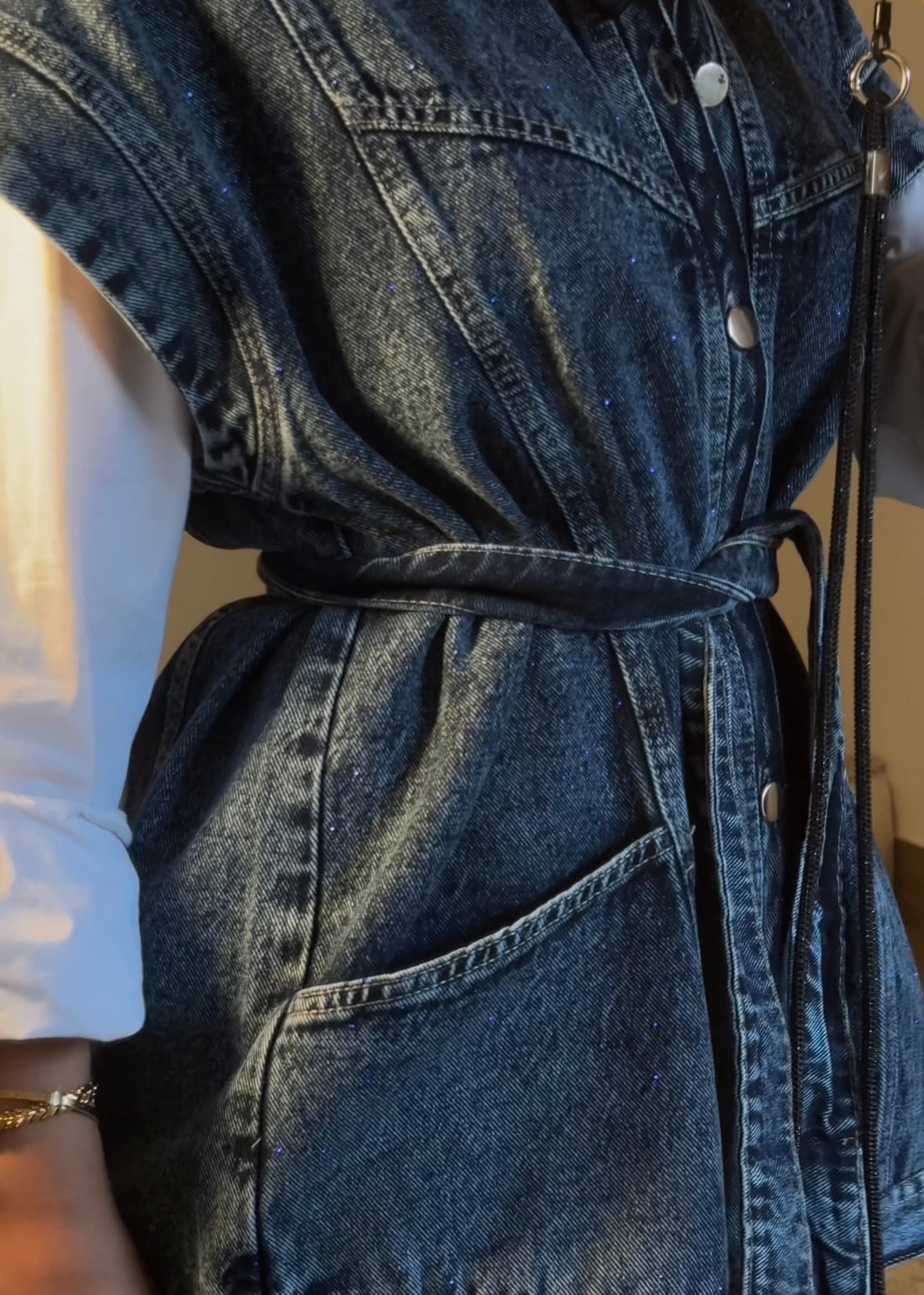 STUDDED Denim Vest in Dark blue