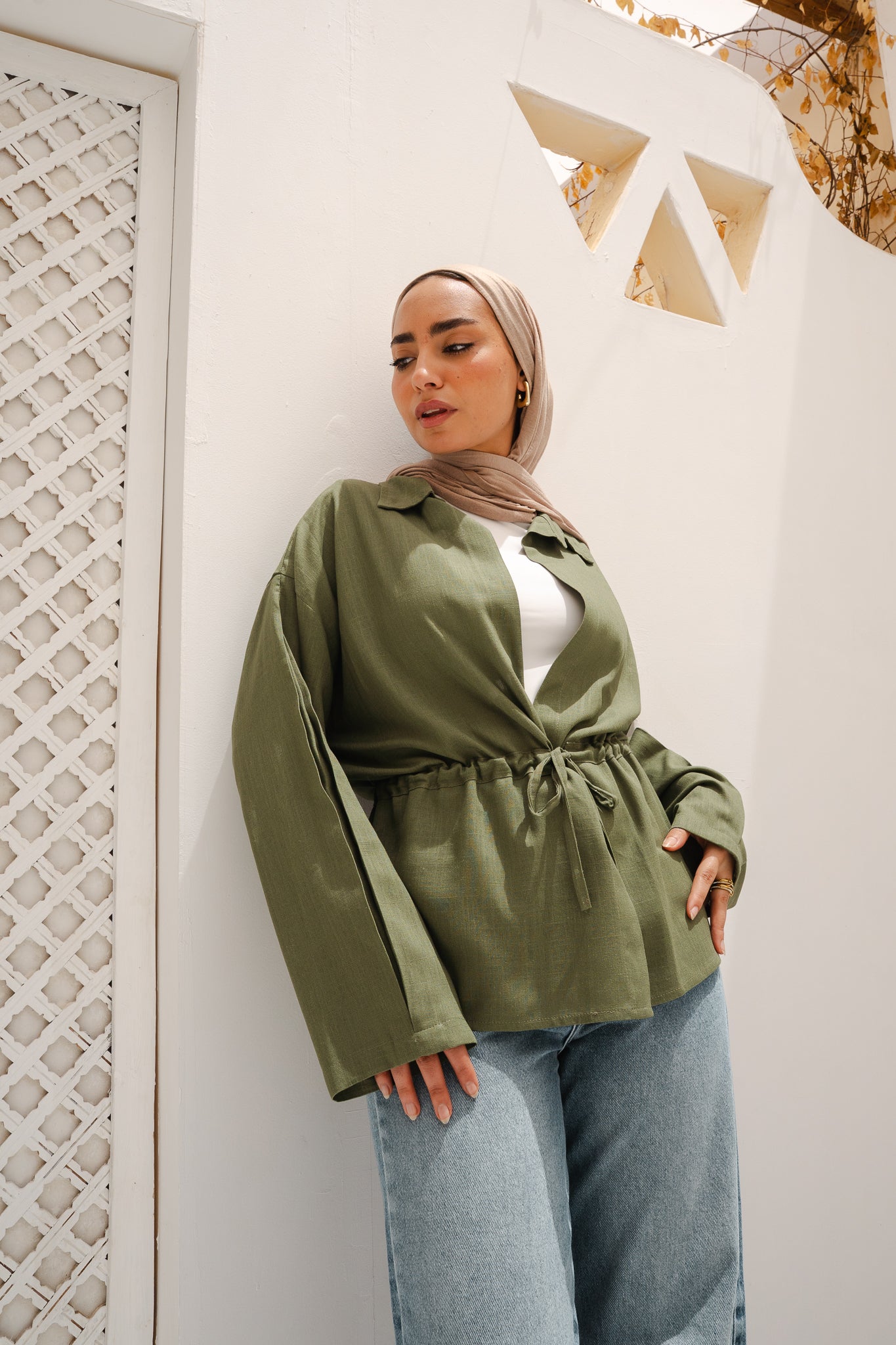 Slay You Girl Linen Top in Olive