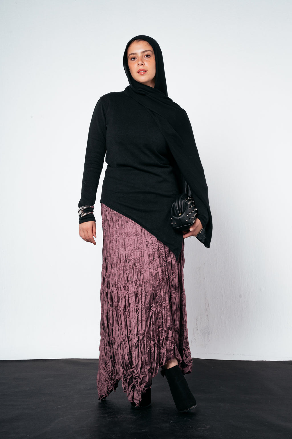 Warm Knit Asymmetrical Top in Black