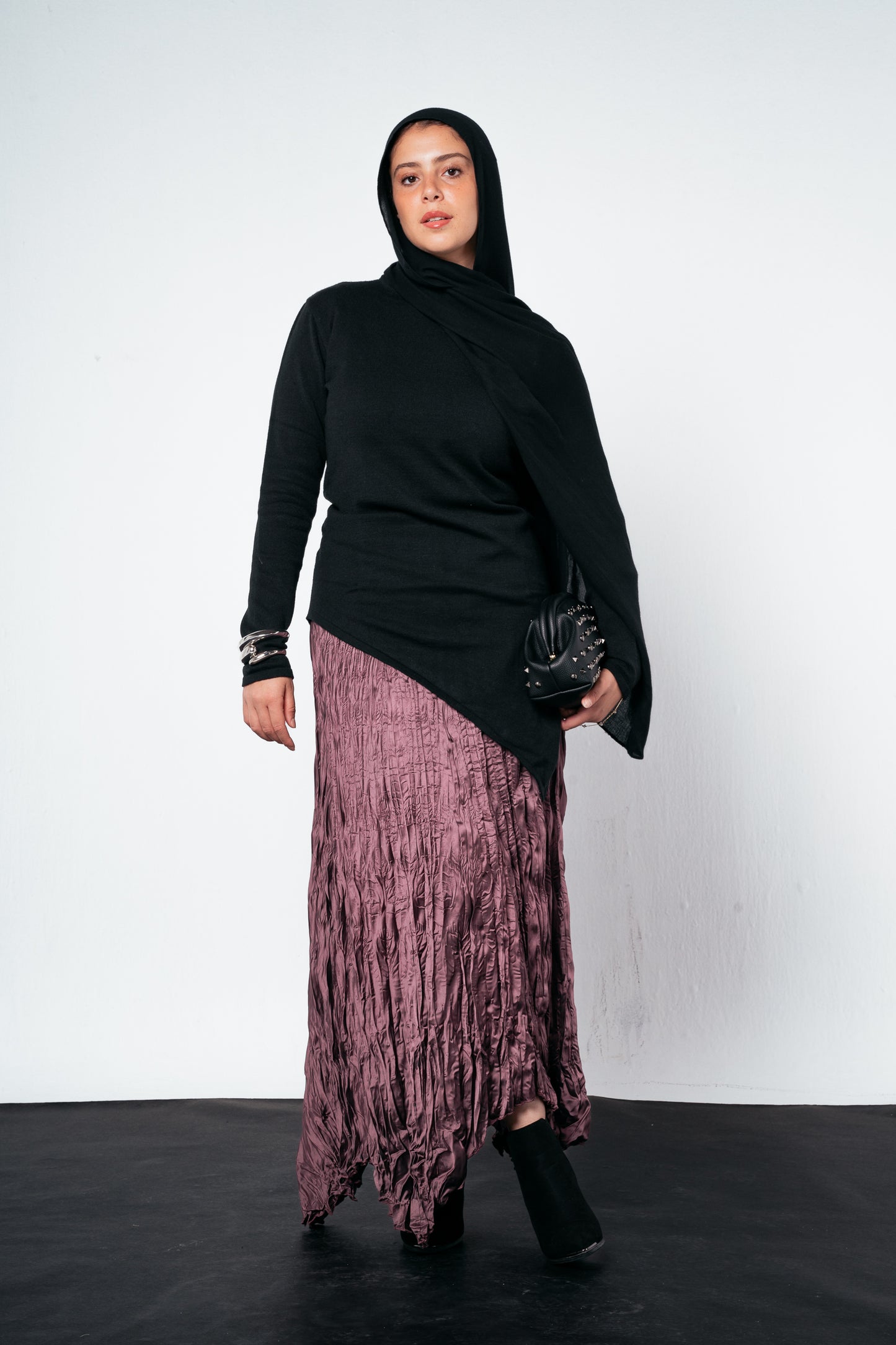 Warm Knit Asymmetrical Top in Black