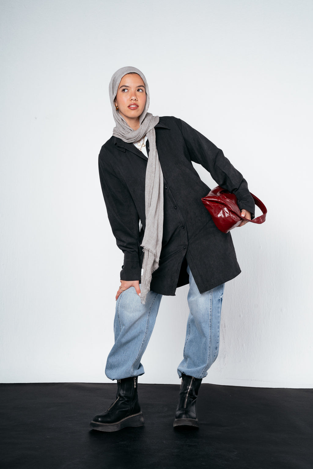 Behind Tie Shirt in Black