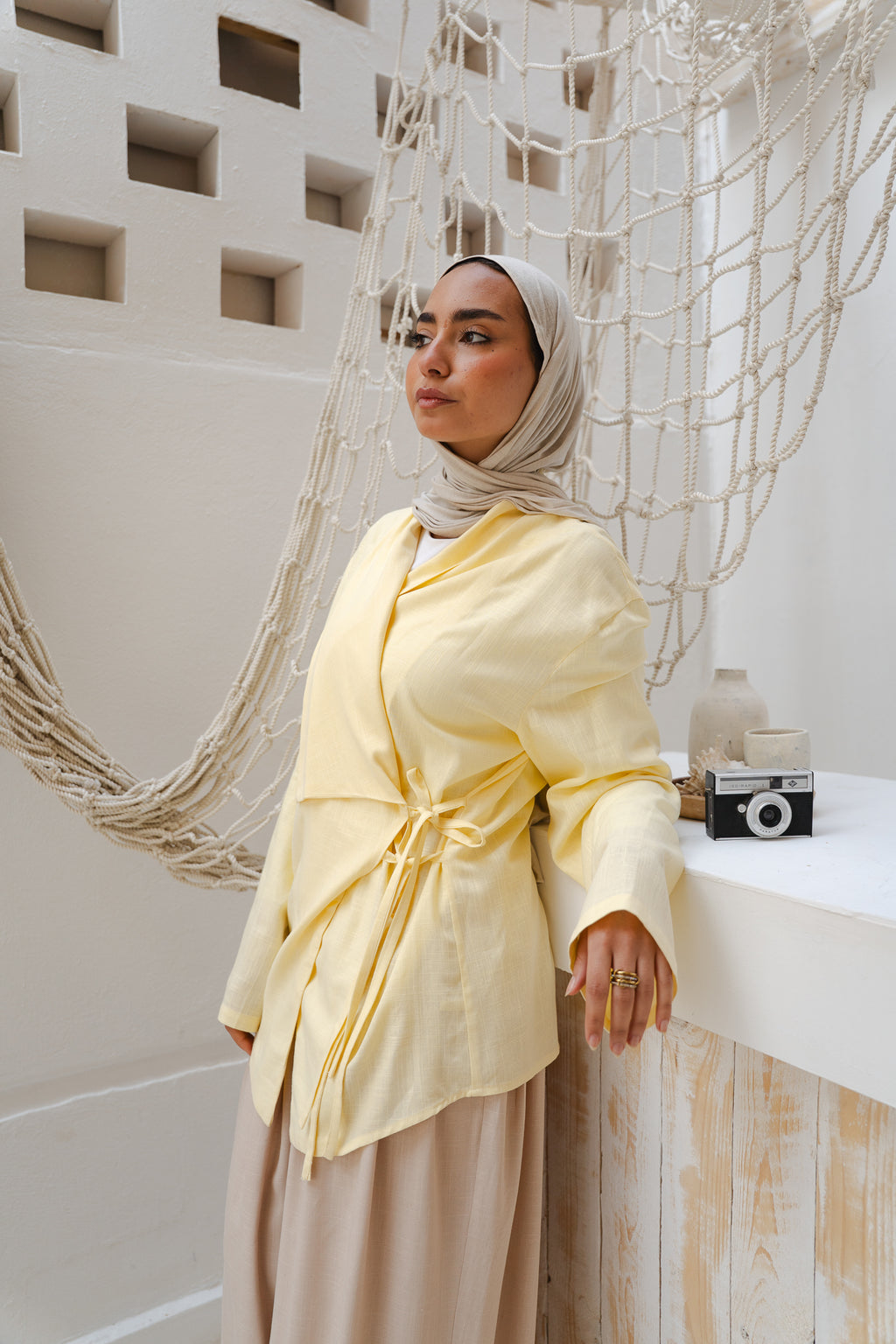 Side Tie Linen Top in Yellow
