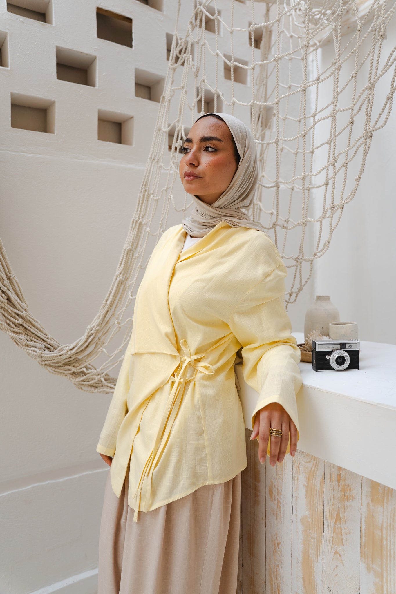 Side Tie Linen Top in Yellow