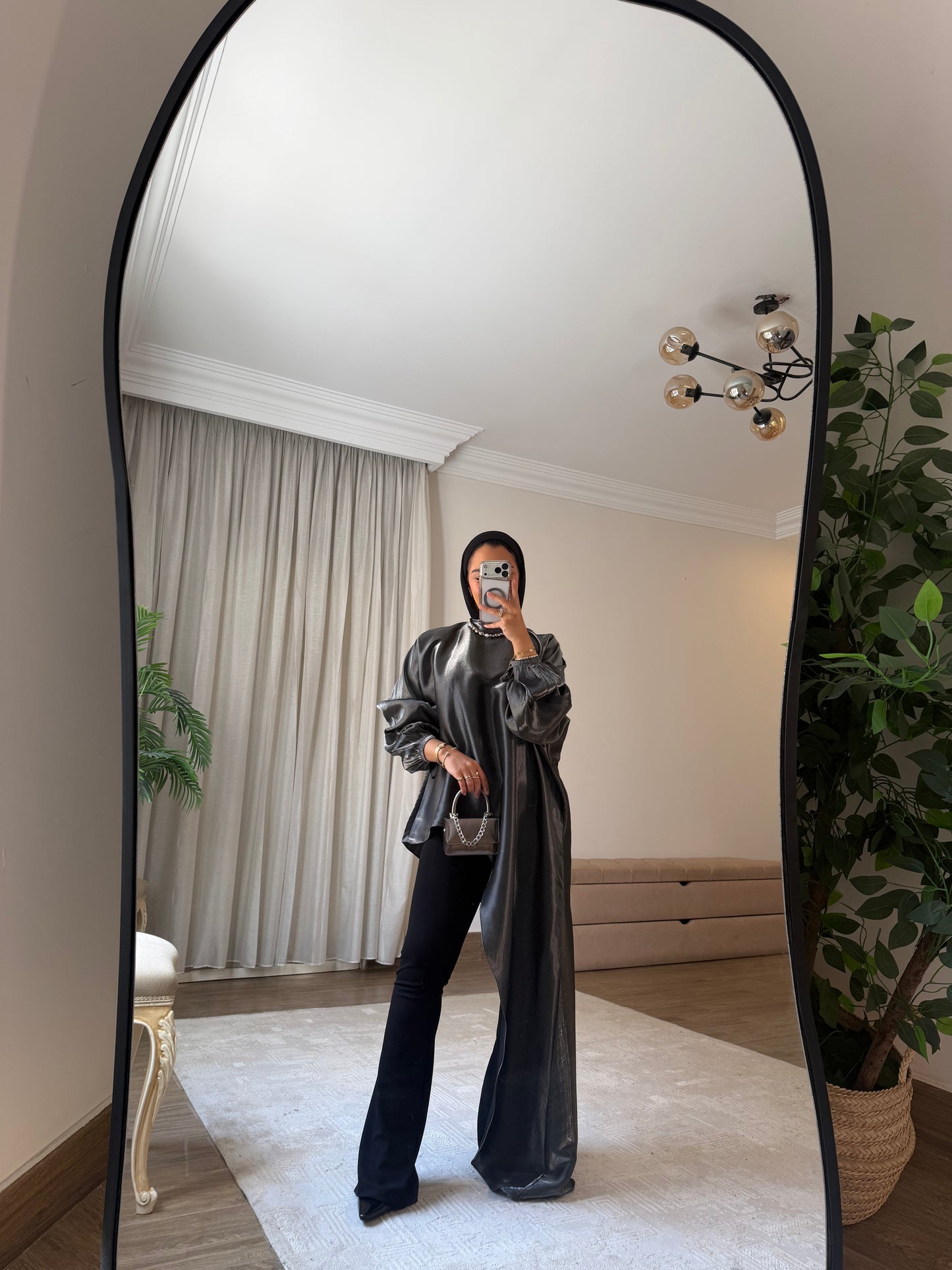 Asymmetrical Shimmer Top in Dark Grey