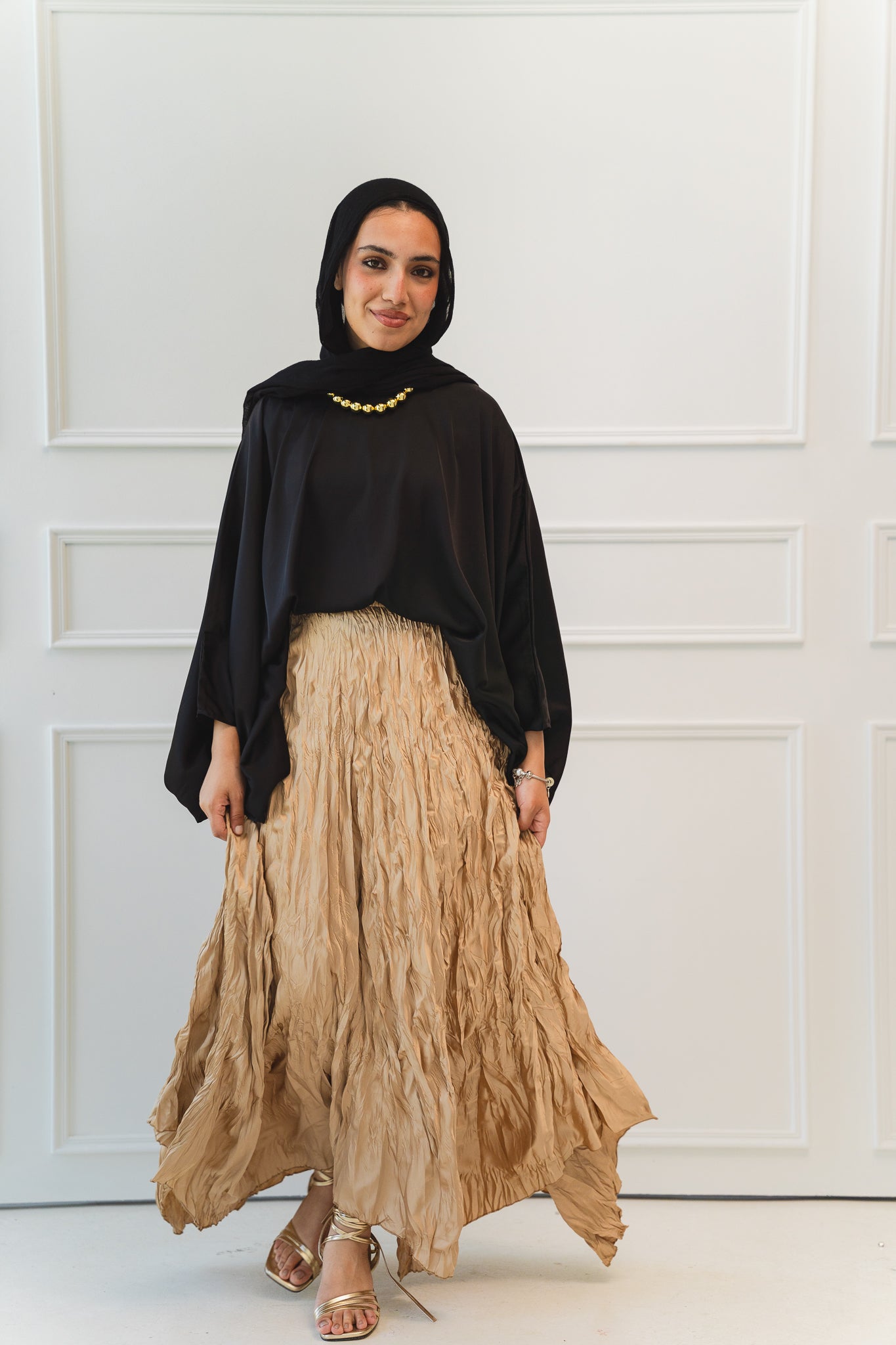 Anne Crushed skirt in Golden beige