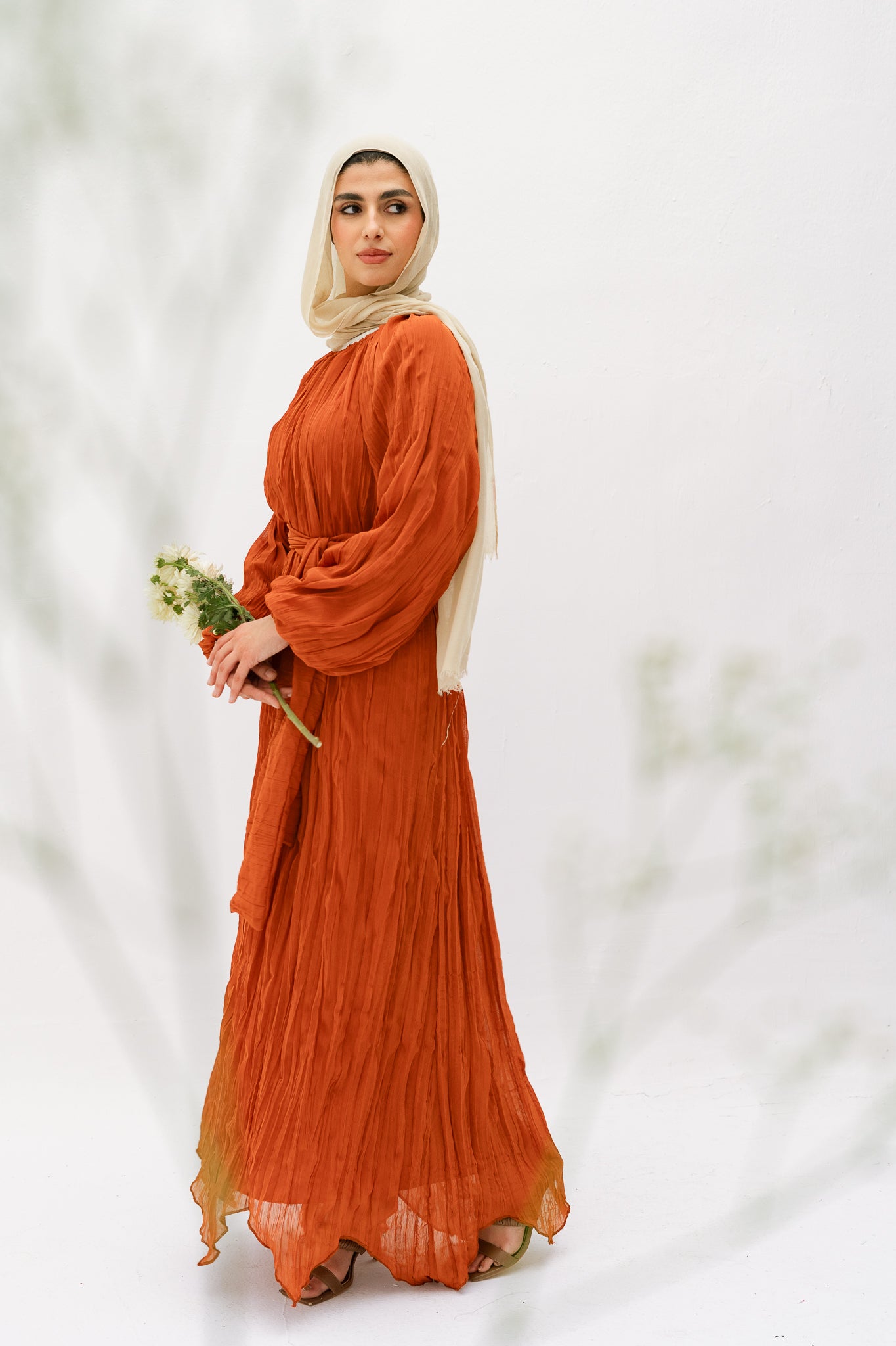 Nazly crushed dress in Rust