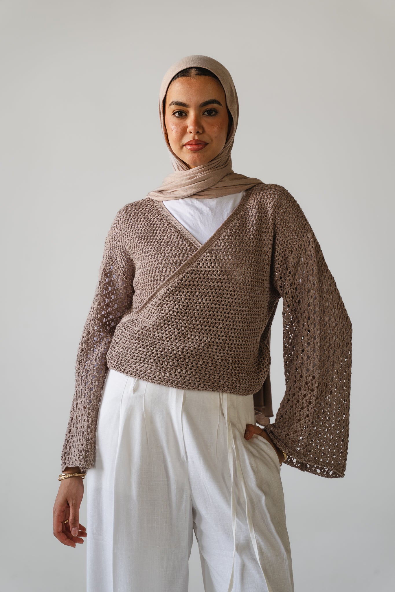 Seashell Wrap Top in Cafe