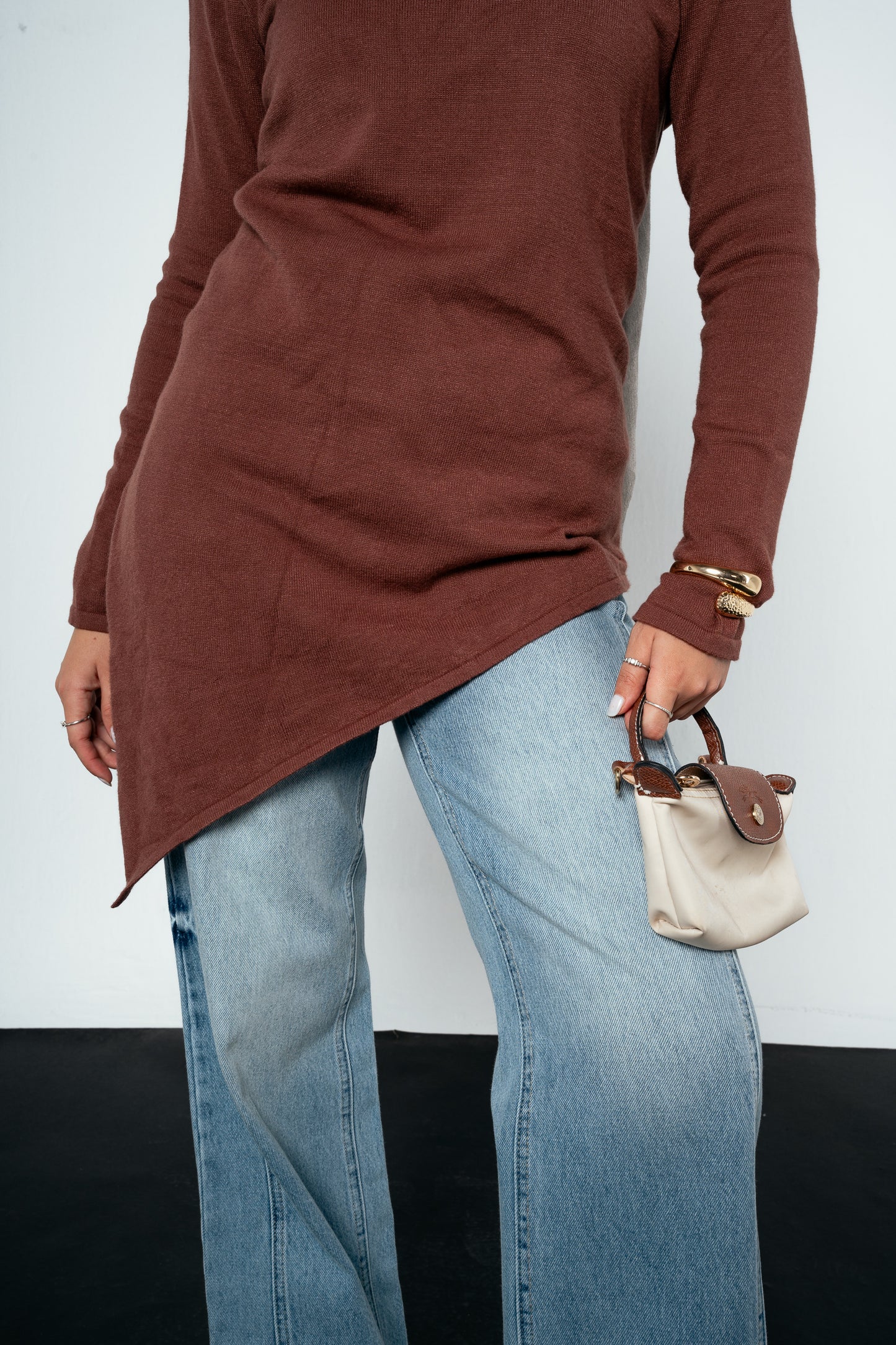 Warm Knit Asymmetrical Top in Brown