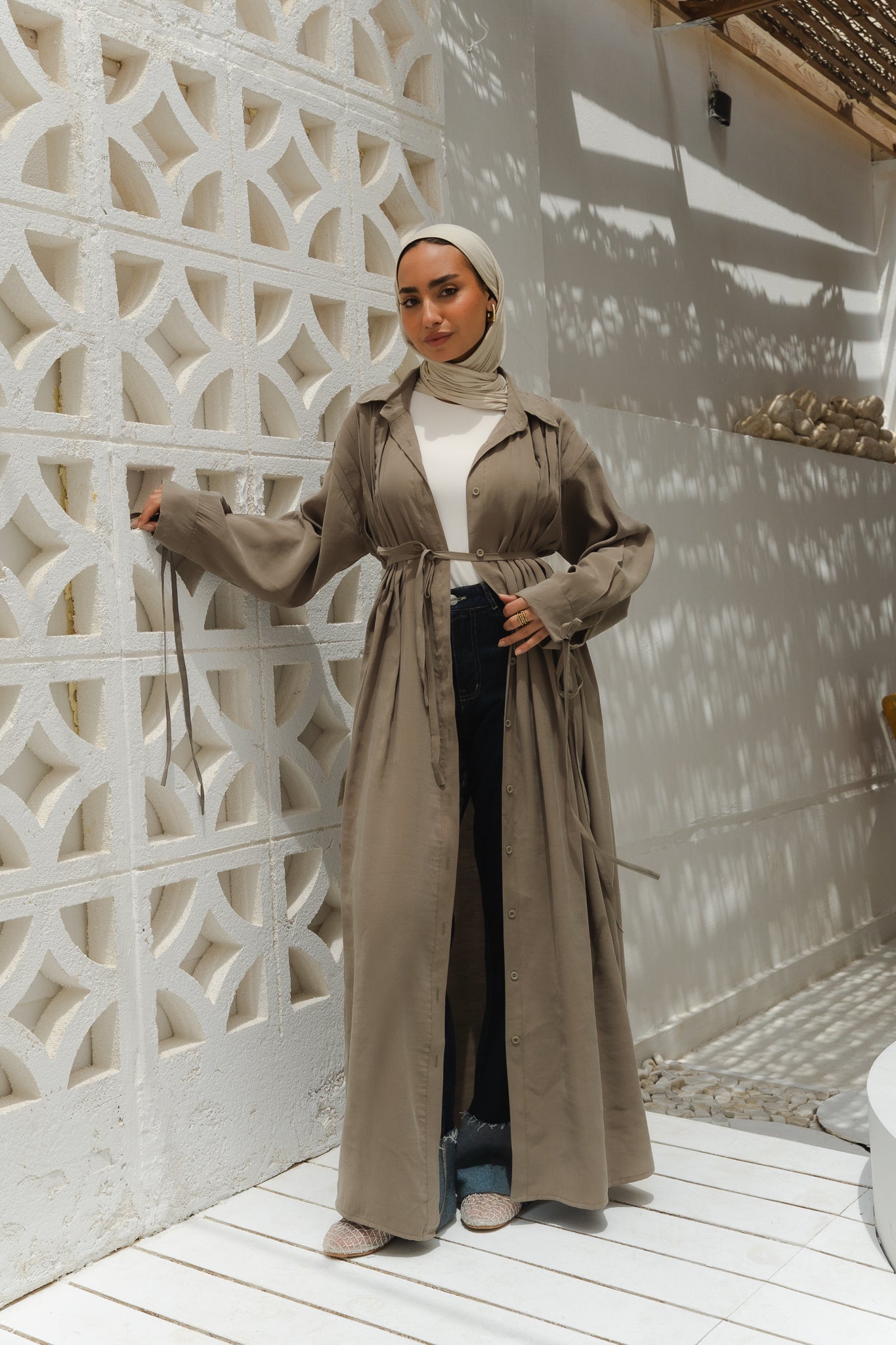 Golden Wave Shirt Dress in Sage