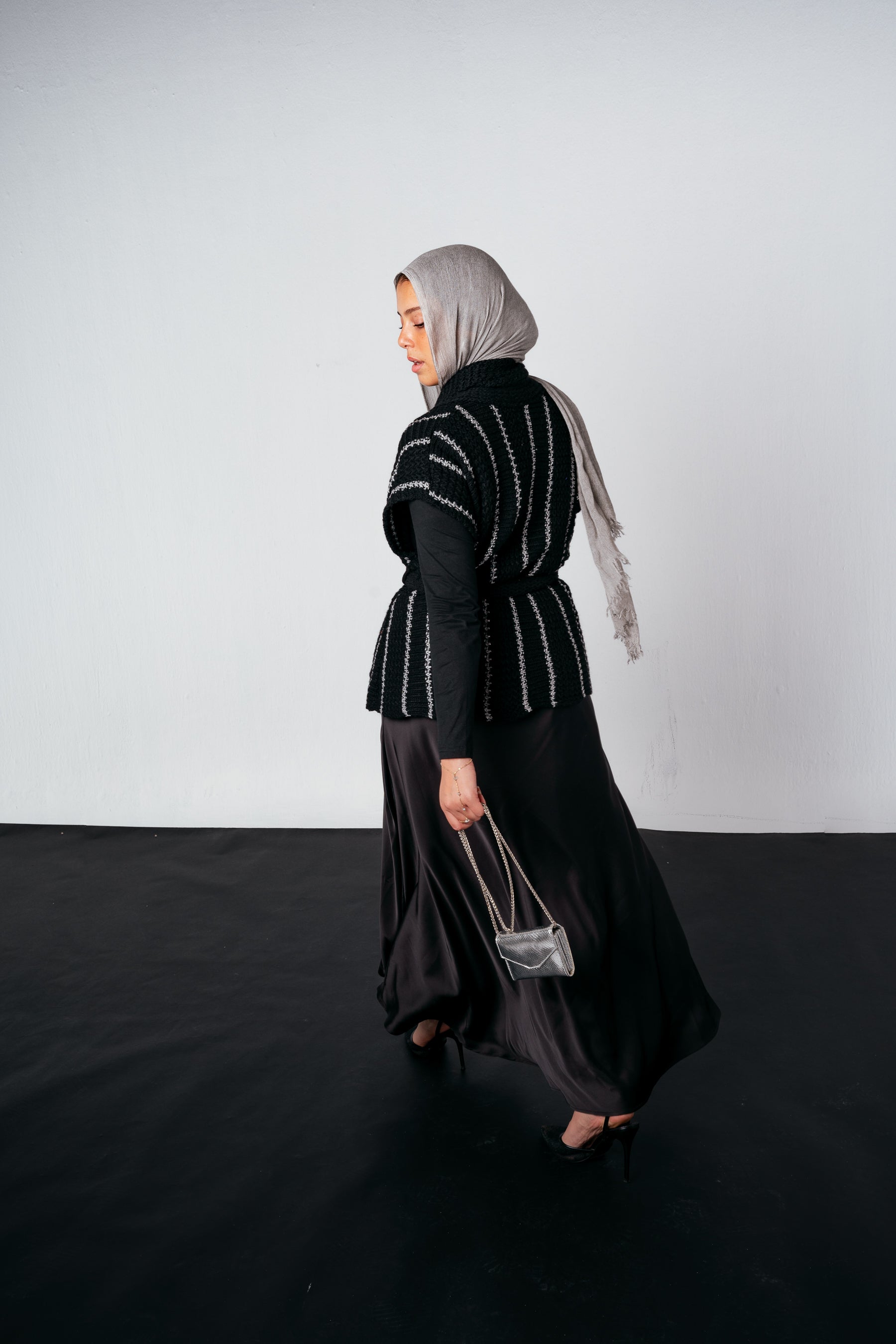 Silver Threads Knit Vest in Black