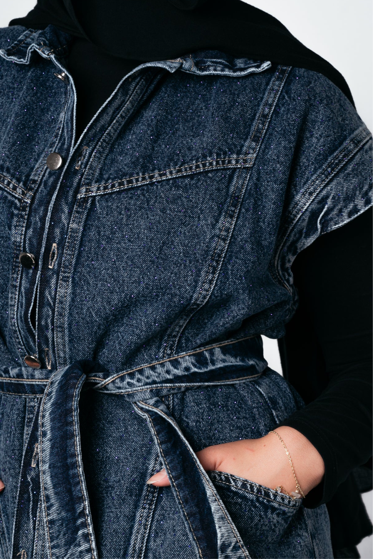 STUDDED Denim Vest in Dark blue