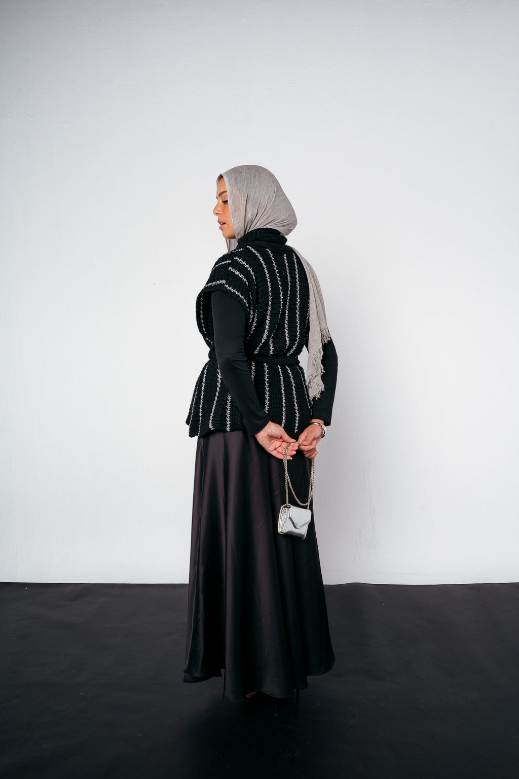 Silver Threads Knit Vest in Black