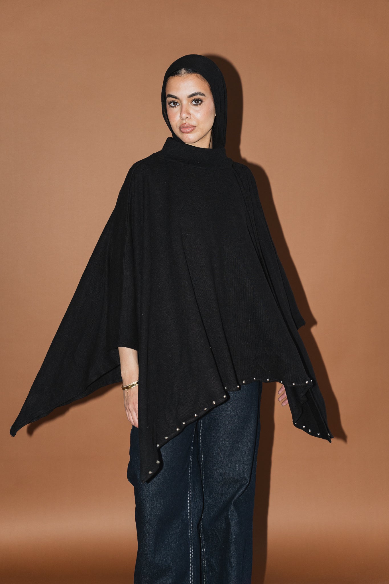 Studded Stardust Cape in Black
