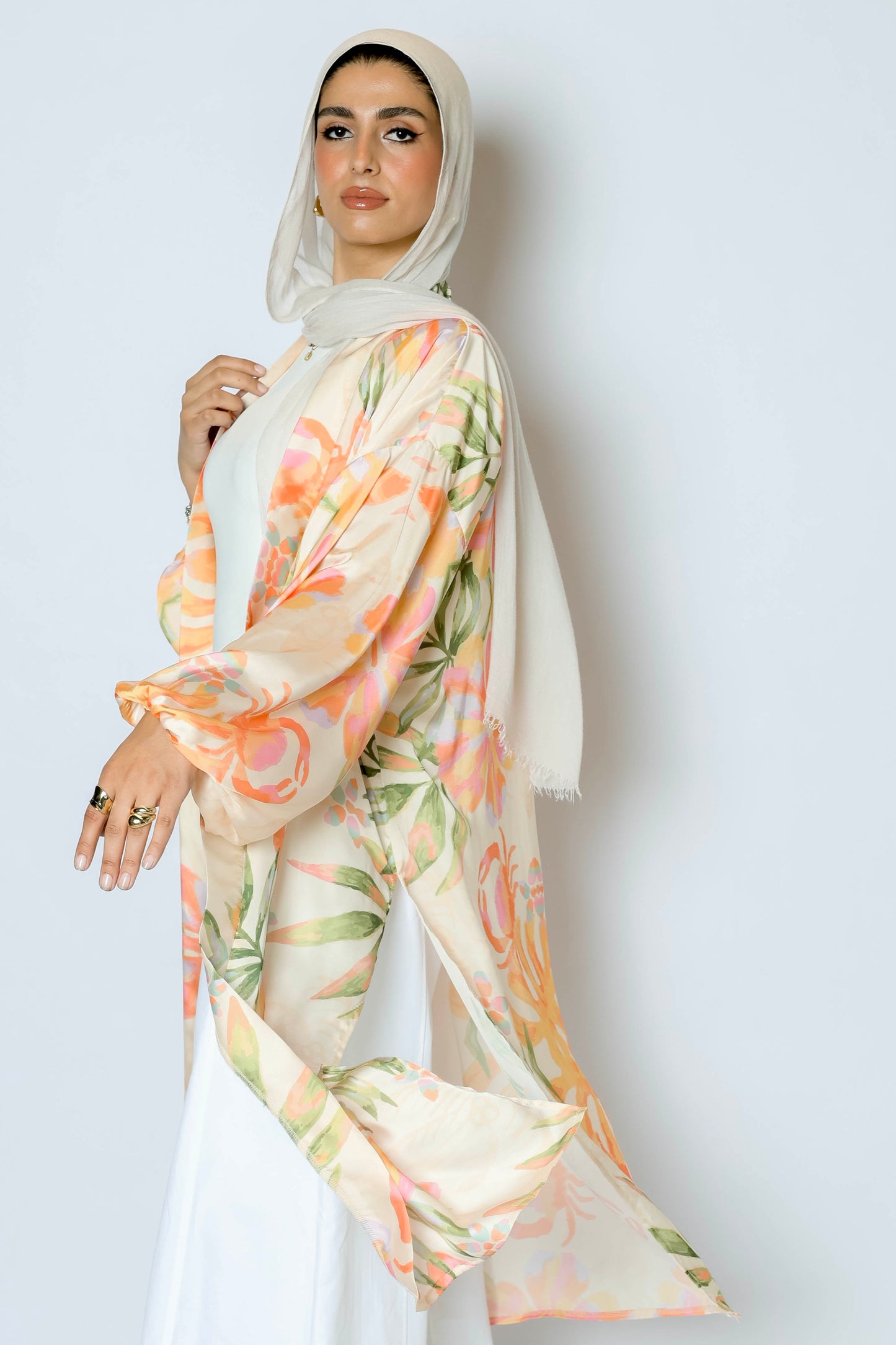 Tropical satin kimono