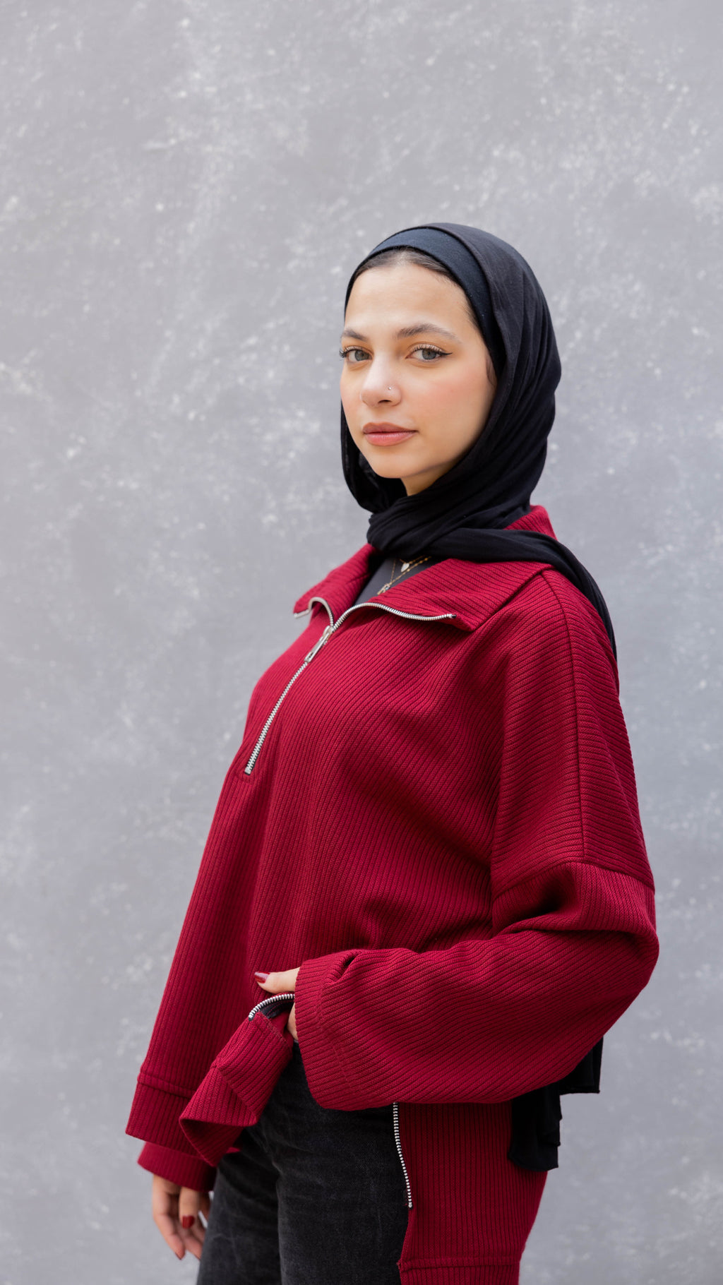 Zip-Up Sweater in Burgundy