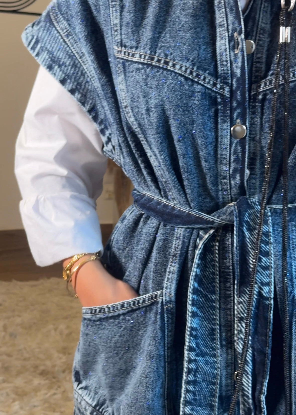 STUDDED Denim Vest in Dark blue