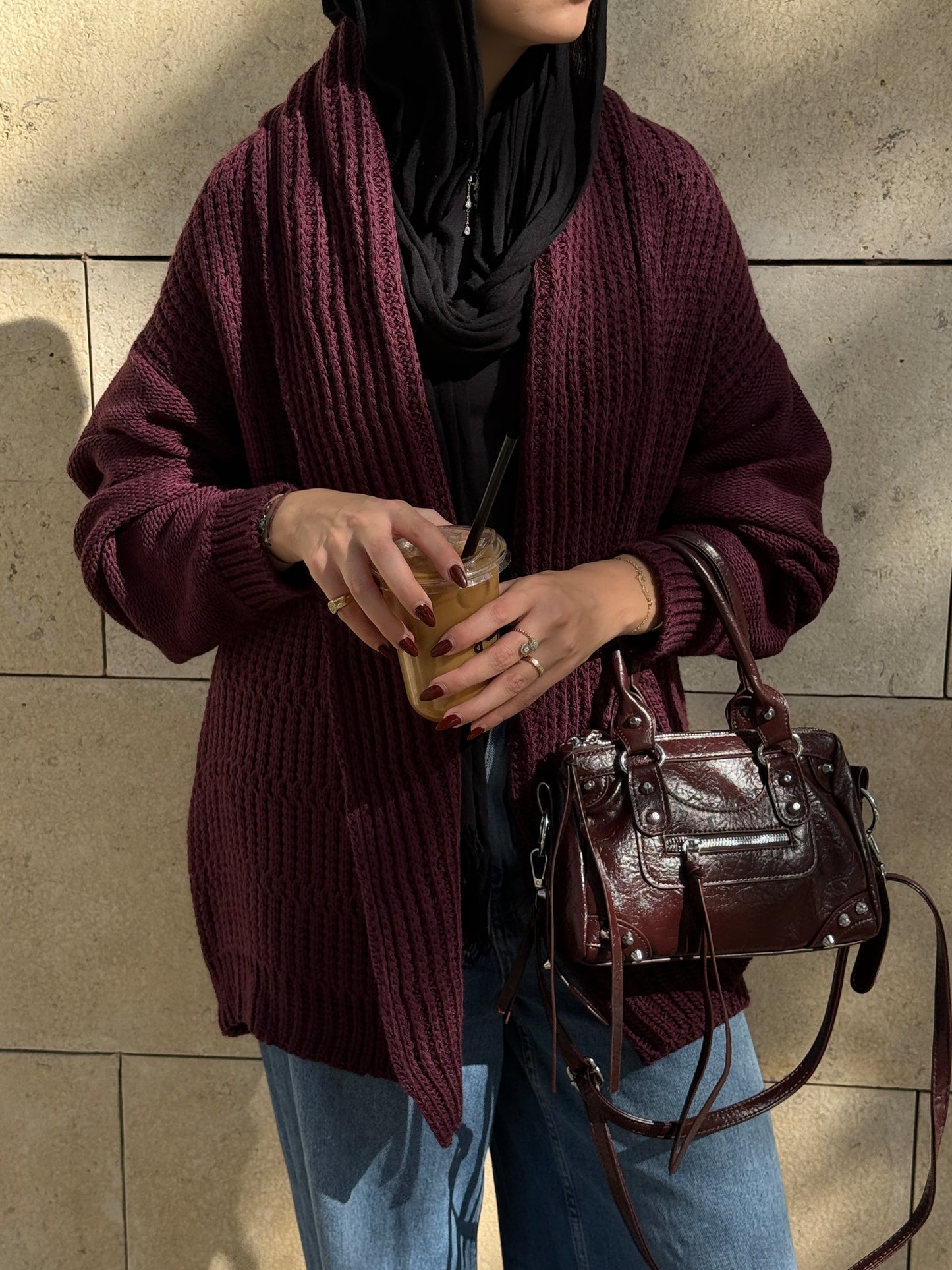 The Warm Hug Knit Cardigan in Burgundy