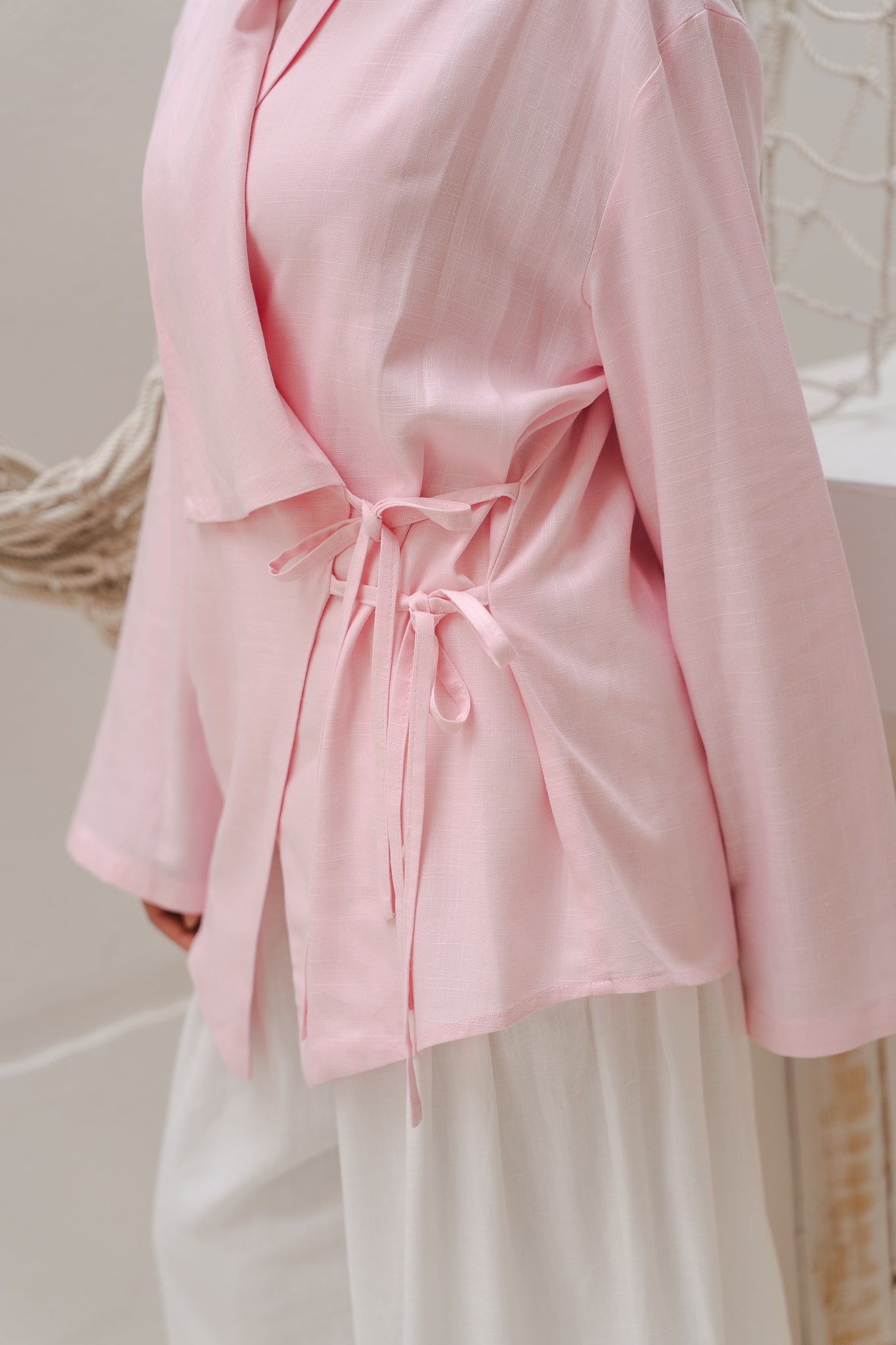 Side Tie Linen Top in Rose
