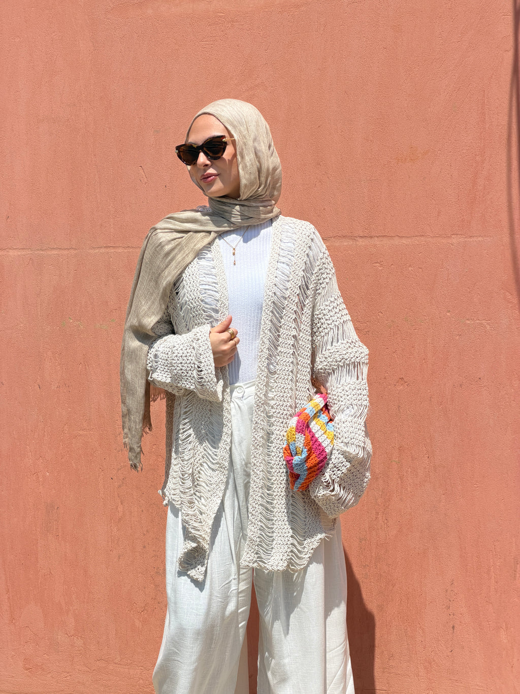 Coastal Crochet Cardigan in Off White