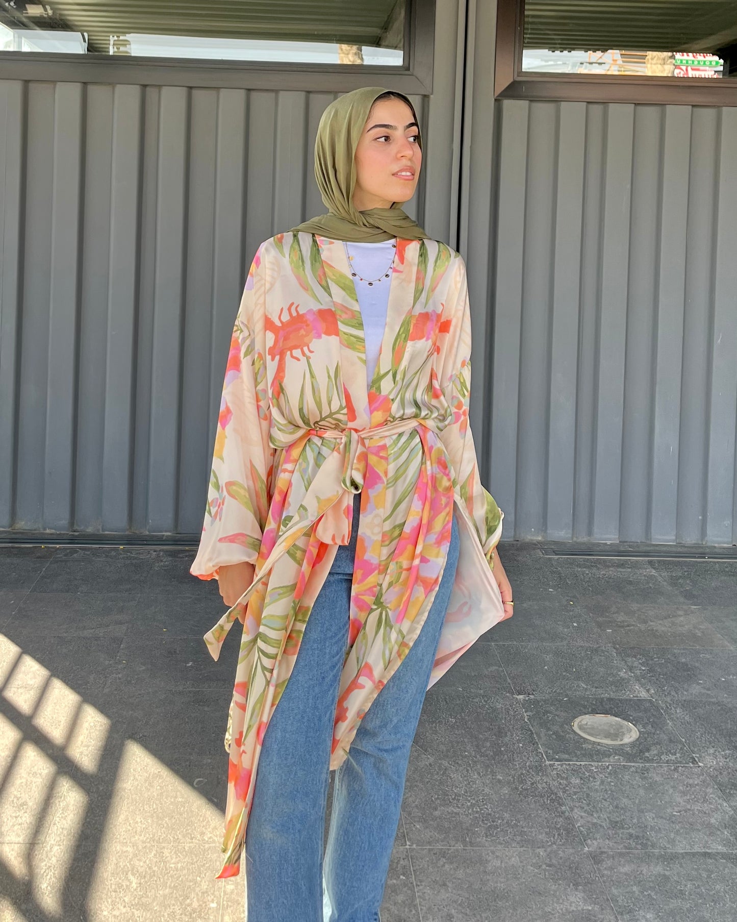 Tropical satin kimono