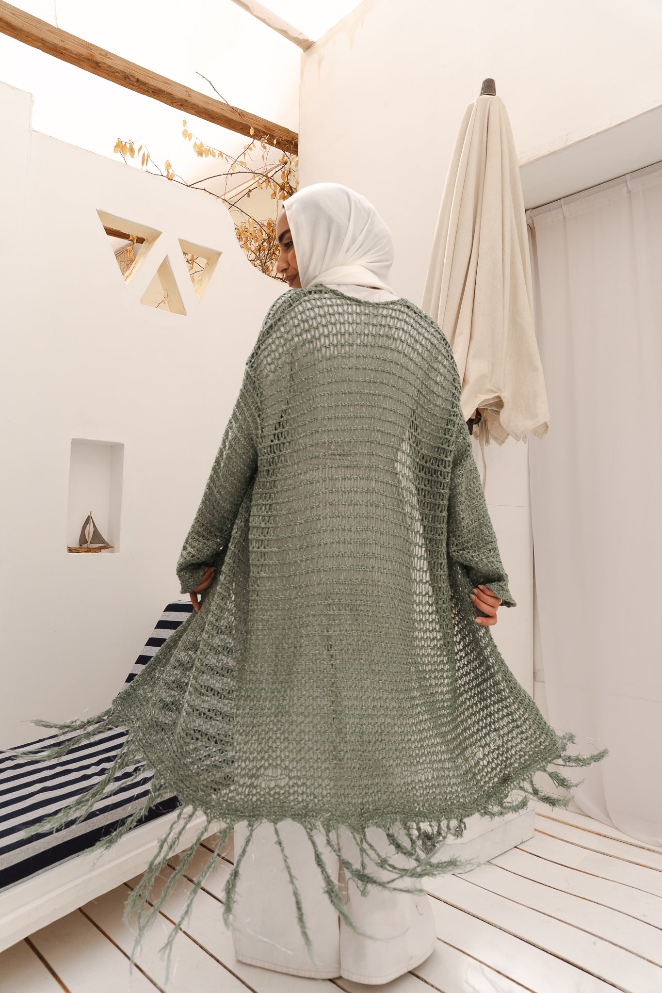 Threads of Charm Cardigan in Shimmer Mint.