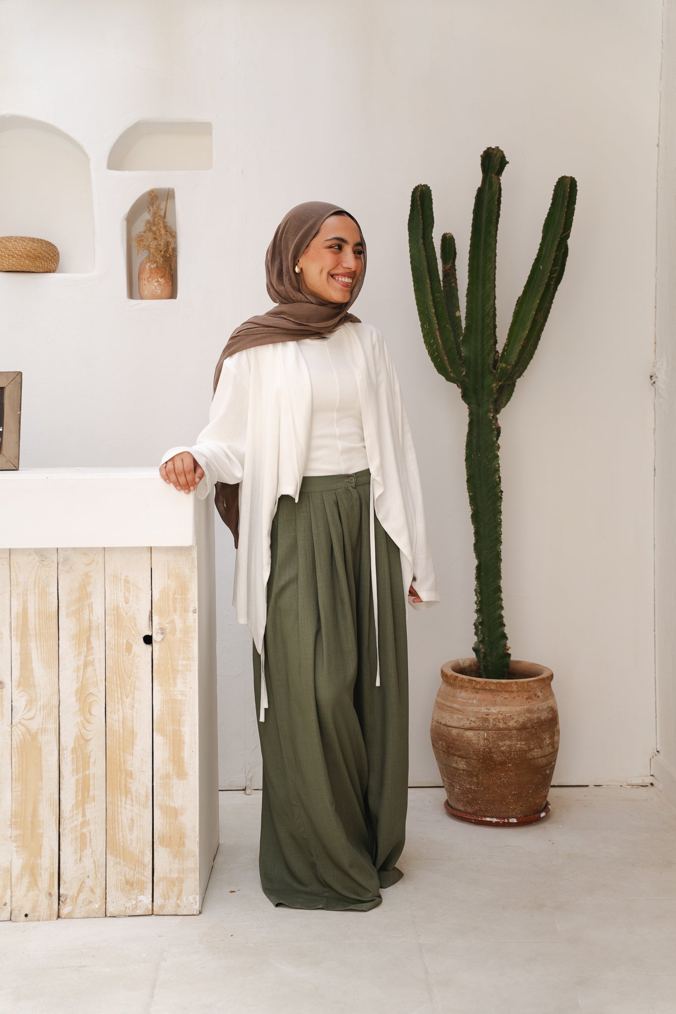 Day Light Pleated Linen Pants in Olive